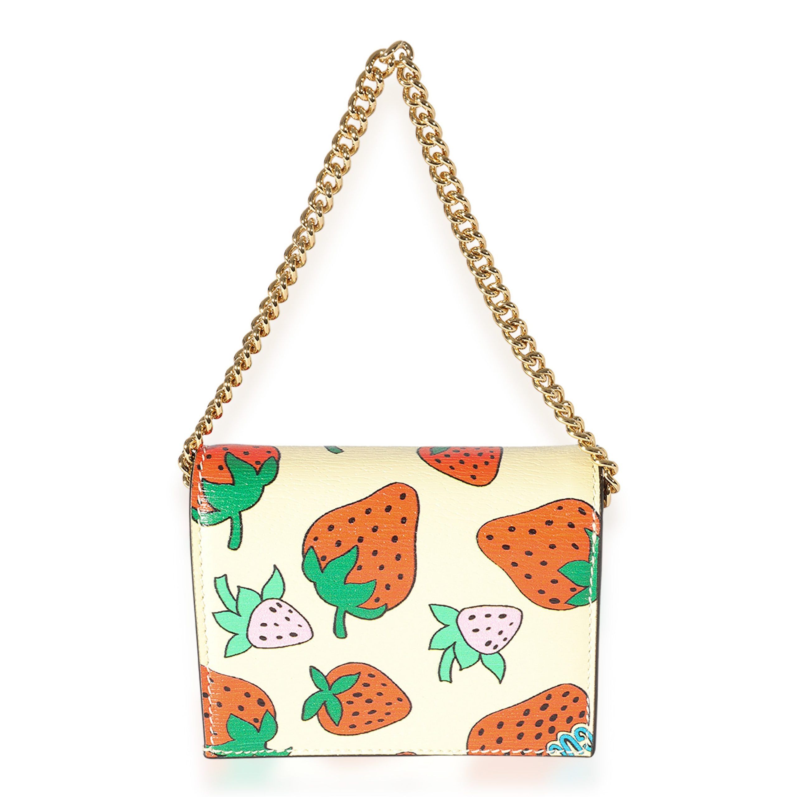 Gucci Gucci Creme Calfskin Strawberry Print Zumi Chain Card Case Size ONE SIZE - 3 Thumbnail