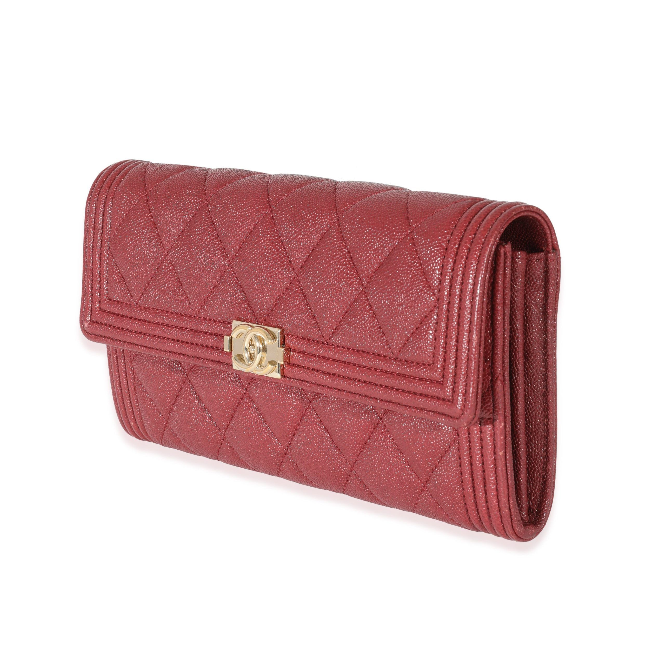 Chanel Chanel Burgundy Quilted Caviar Boy Flap Wallet Size ONE SIZE - 2 Thumbnail