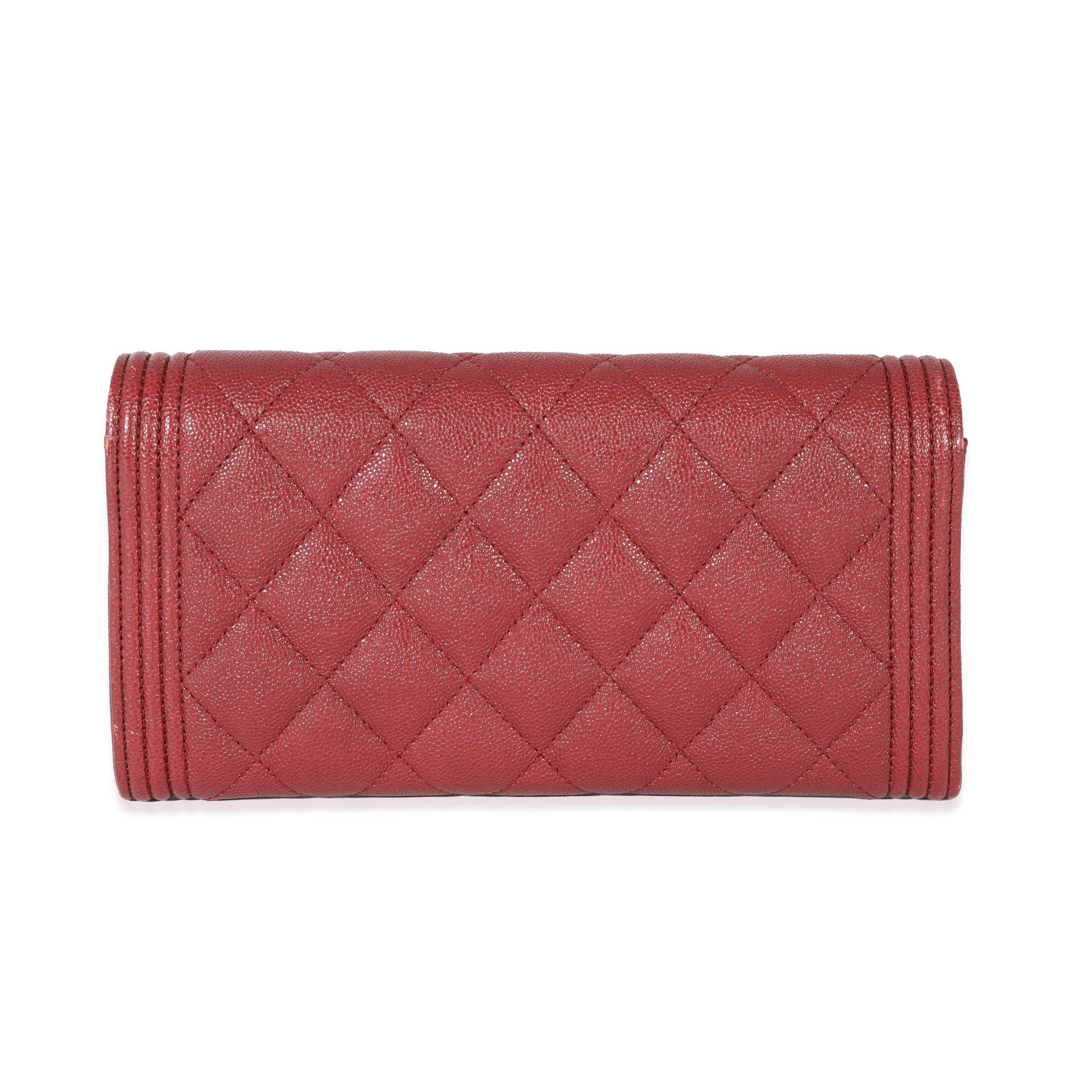 Chanel Chanel Burgundy Quilted Caviar Boy Flap Wallet Size ONE SIZE - 3 Thumbnail