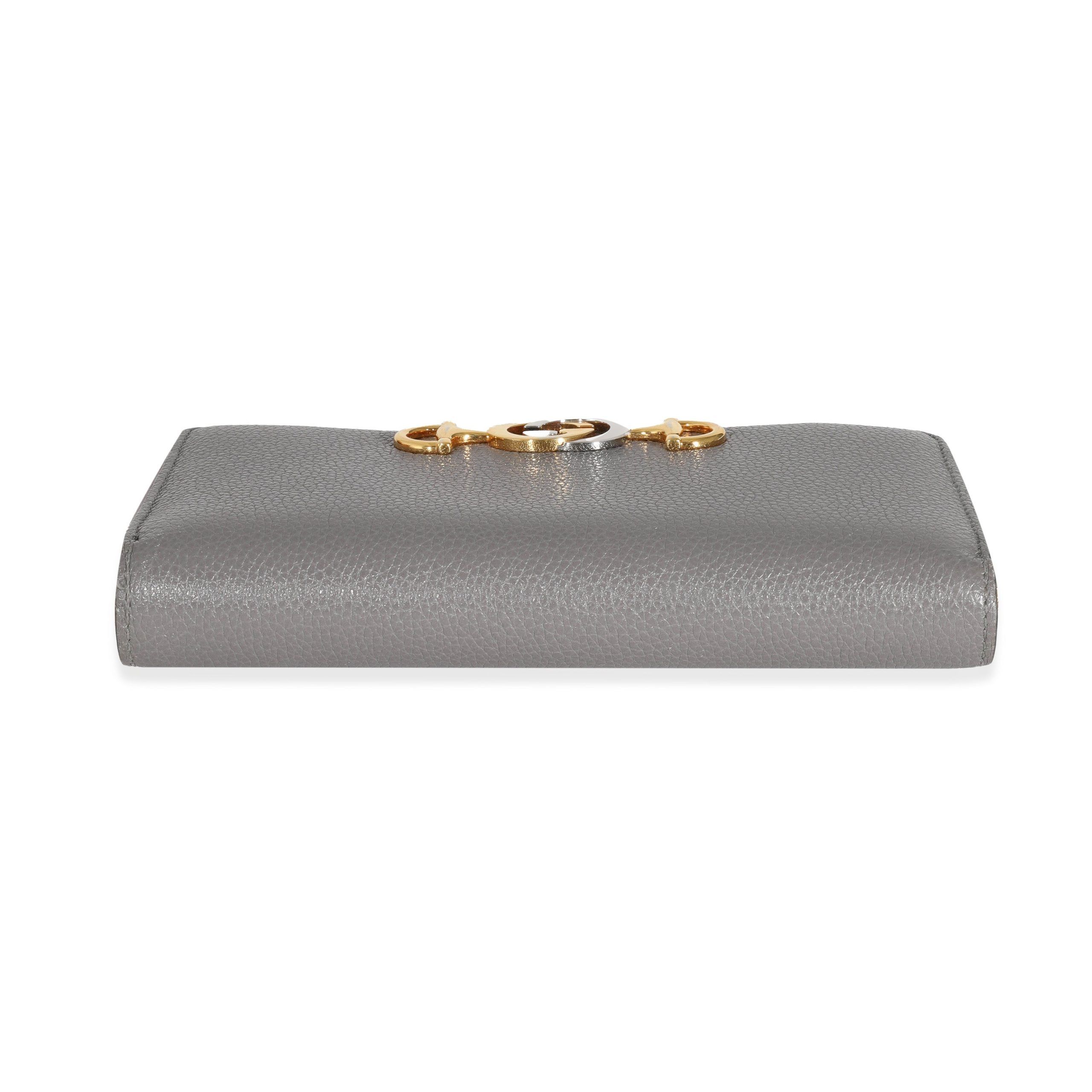Gucci Gucci Grey Grainy Calfskin Zumi Zip Around Continental Wallet Size ONE SIZE - 4 Thumbnail