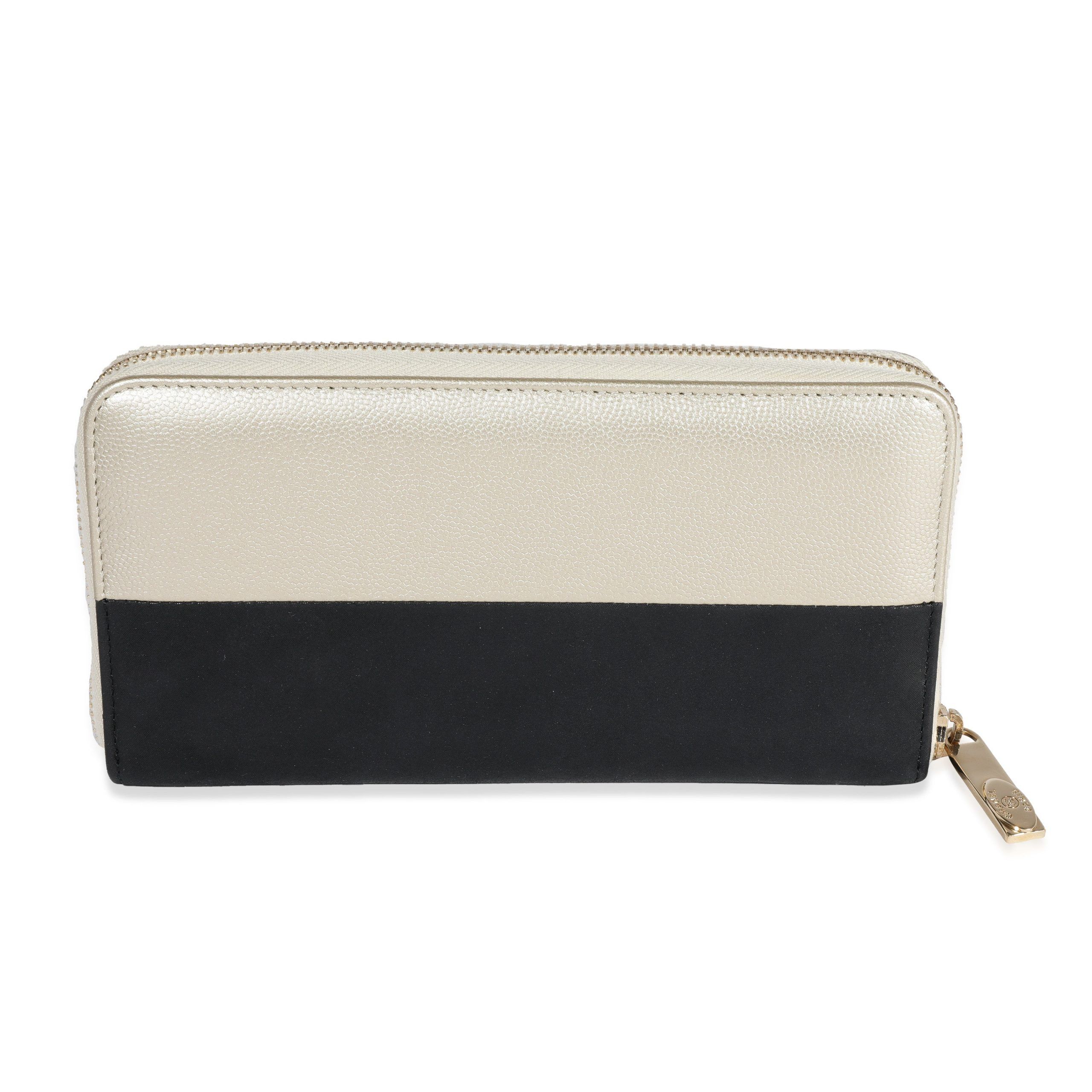 Chanel Chanel Black Satin & Metallic Light Gold Caviar Leather L-Gusset Zip Wallet Size ONE SIZE - 3 Thumbnail