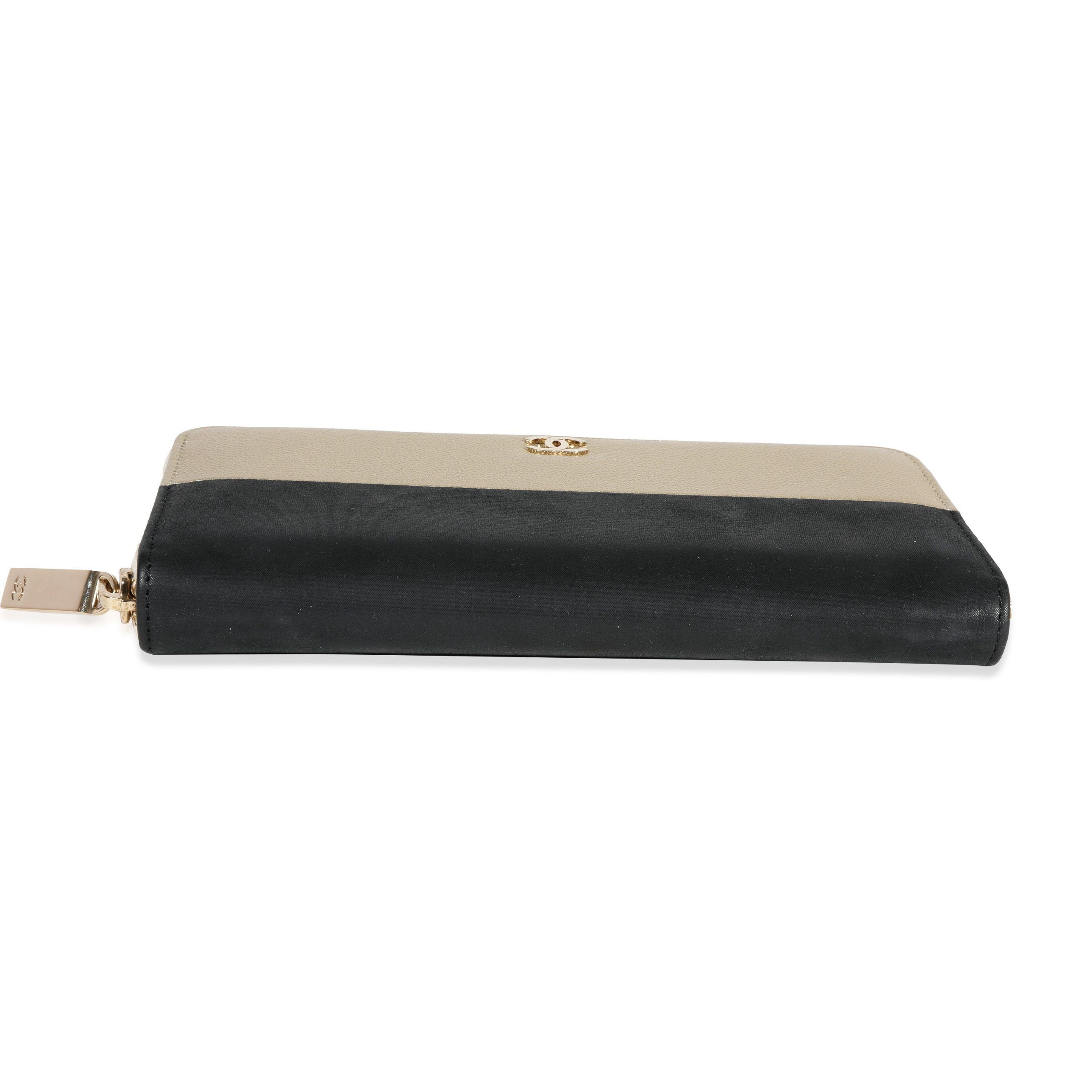 Chanel Chanel Black Satin & Metallic Light Gold Caviar Leather L-Gusset Zip Wallet Size ONE SIZE - 5 Thumbnail