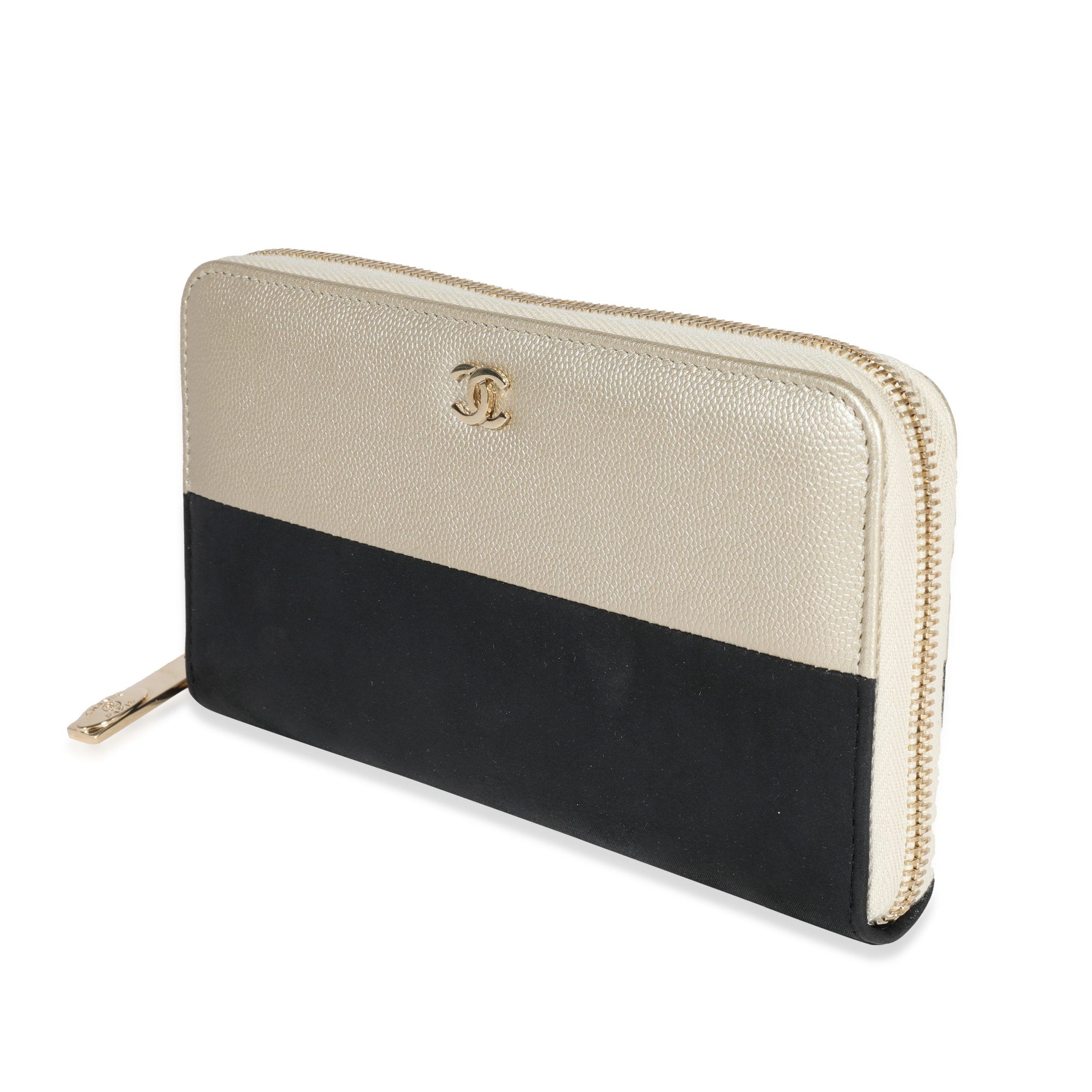 Chanel Chanel Black Satin & Metallic Light Gold Caviar Leather L-Gusset Zip Wallet Size ONE SIZE - 2 Thumbnail