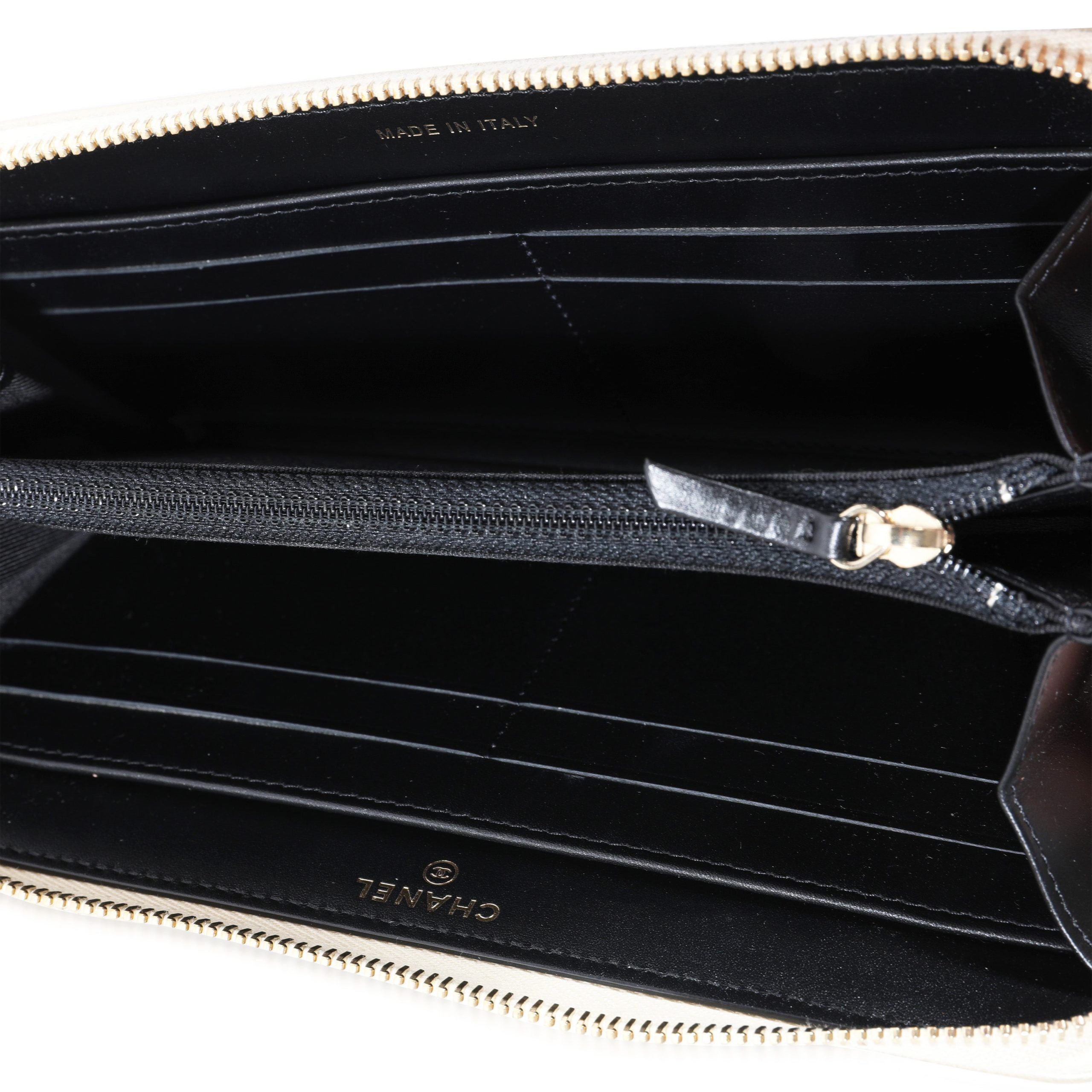 Chanel Chanel Black Satin & Metallic Light Gold Caviar Leather L-Gusset Zip Wallet Size ONE SIZE - 4 Thumbnail