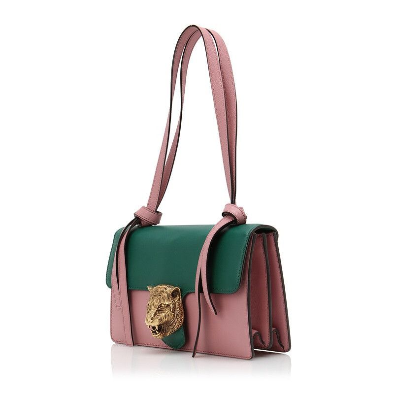 Gucci GUCCI Animalier Tiger Head Claps Pink Green Calfskin Leather Bag Size ONE SIZE - 6 Thumbnail