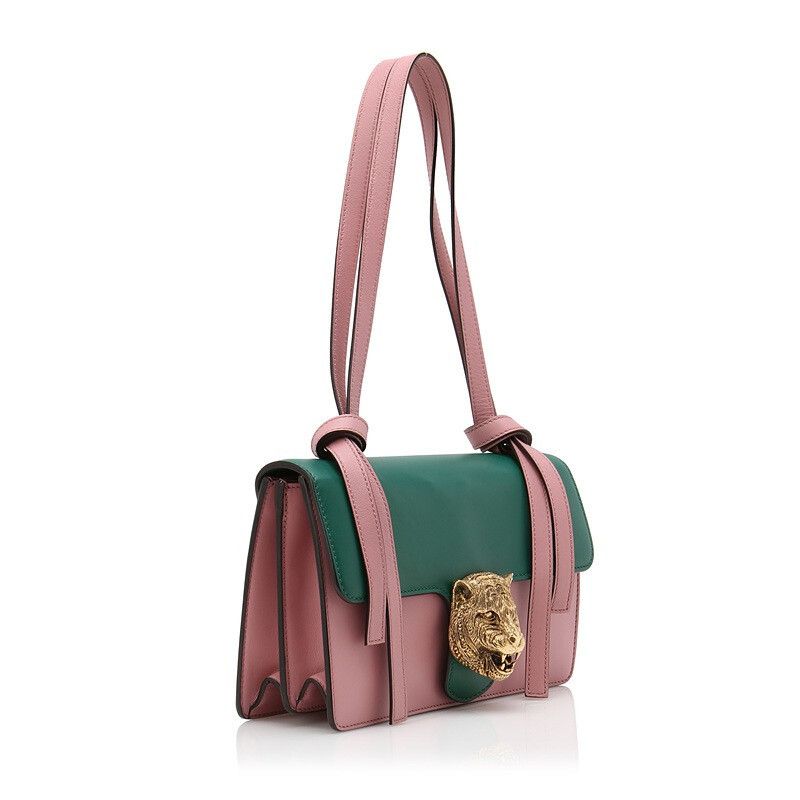 Gucci GUCCI Animalier Tiger Head Claps Pink Green Calfskin Leather Bag Size ONE SIZE - 2 Thumbnail