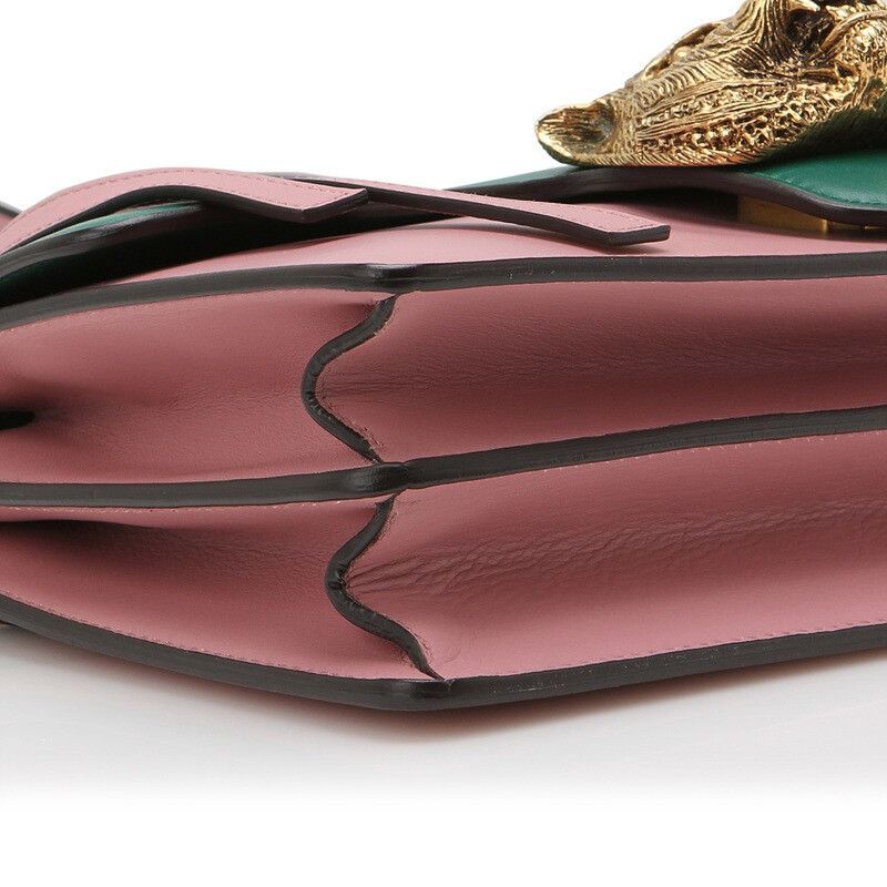 Gucci GUCCI Animalier Tiger Head Claps Pink Green Calfskin Leather Bag Size ONE SIZE - 7 Thumbnail