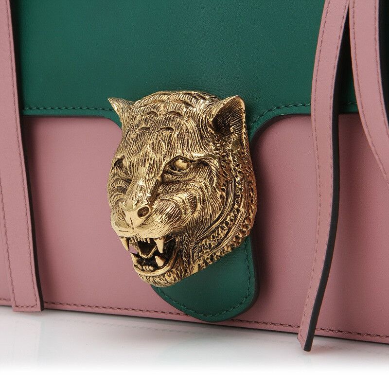 Gucci GUCCI Animalier Tiger Head Claps Pink Green Calfskin Leather Bag Size ONE SIZE - 4 Thumbnail