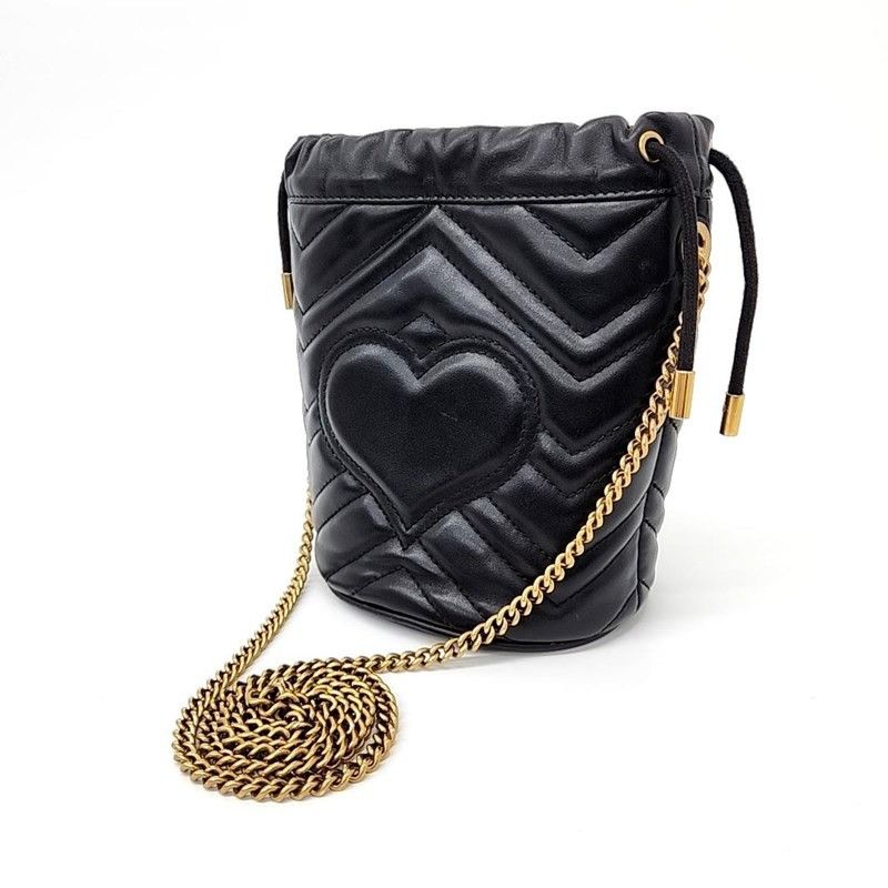 Gucci GUCCI GG Marmont Matelasse Bucket Bag Mini Black Leather Size ONE SIZE - 2 Thumbnail