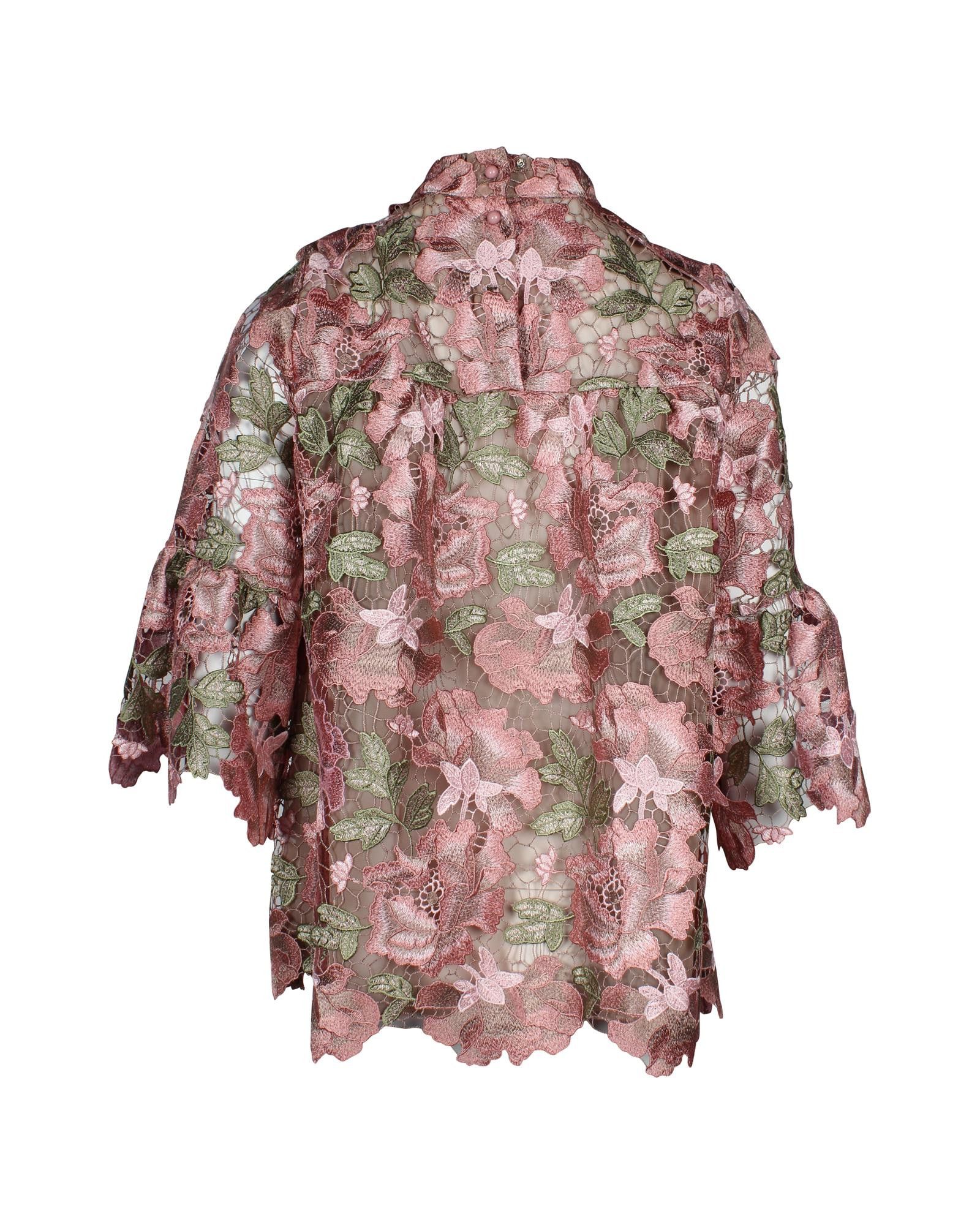 Anna Sui Floral Lace Mock Neck Blouse in Pink Polyester Size XS / US 0-2 / IT 36-38 - 2 Preview