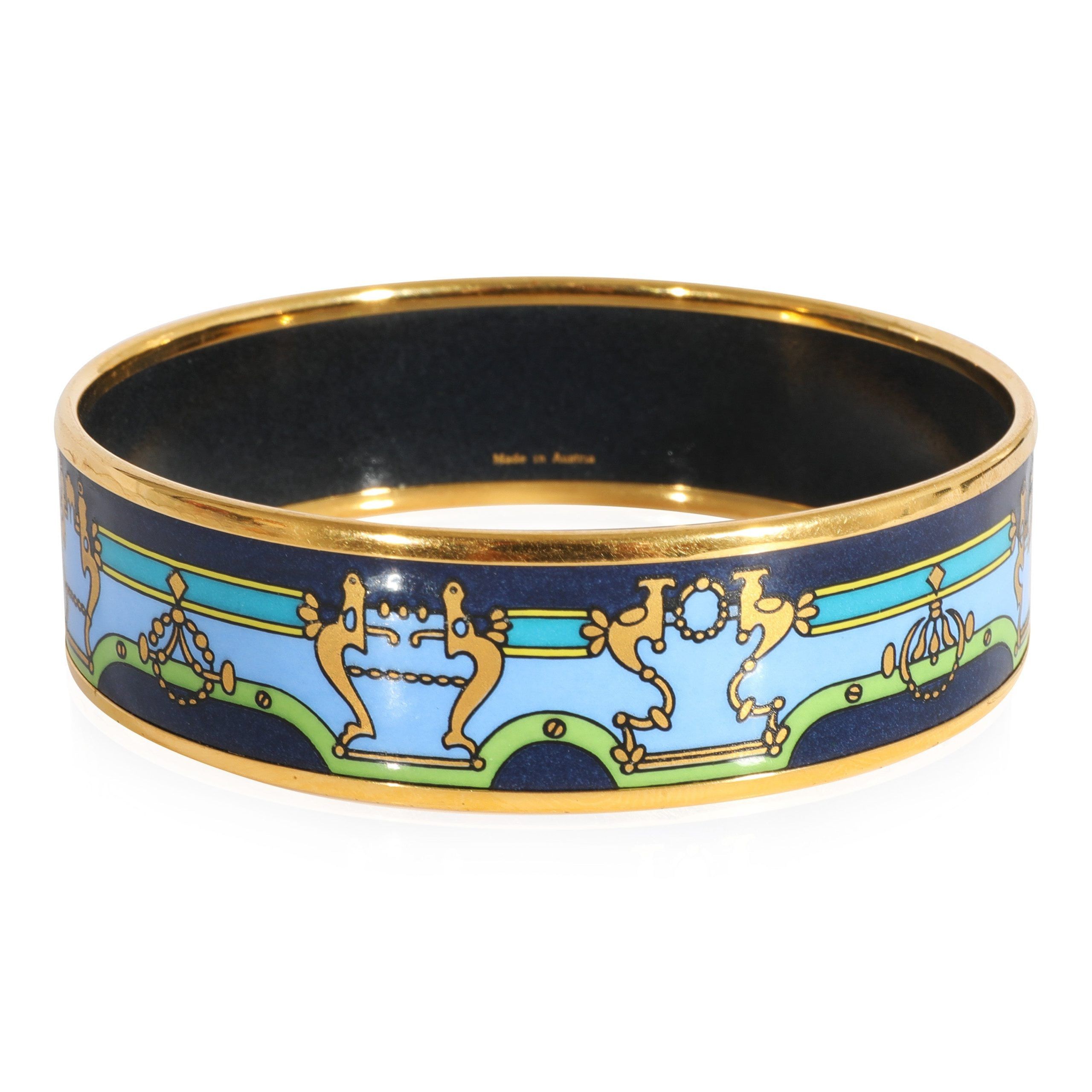Hermes Hermès Plated Enamel Bracelet with Blue, Green & Gold Design (62MM) Size ONE SIZE - 2 Thumbnail