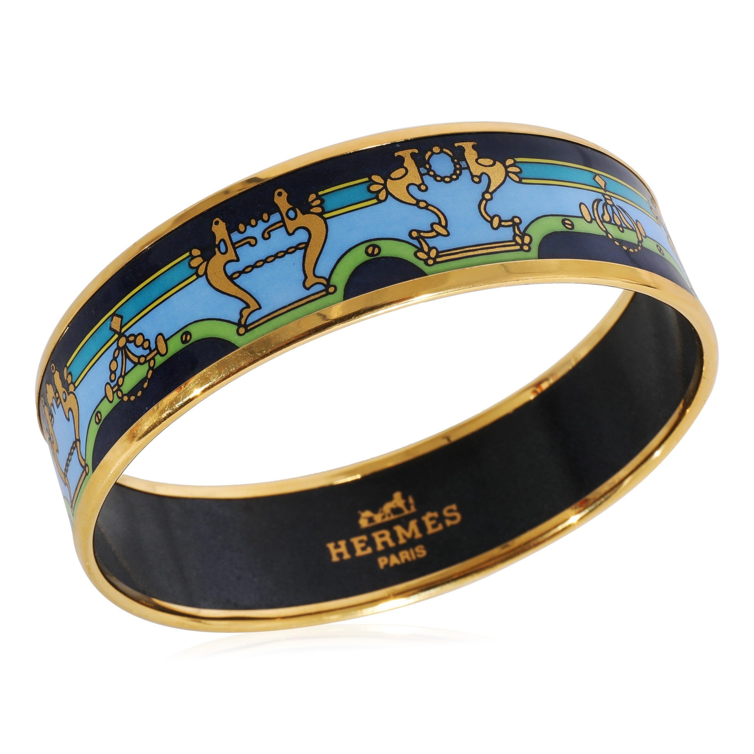 Hermes Hermès Plated Enamel Bracelet with Blue, Green & Gold Design (62MM) Size ONE SIZE - 3 Thumbnail