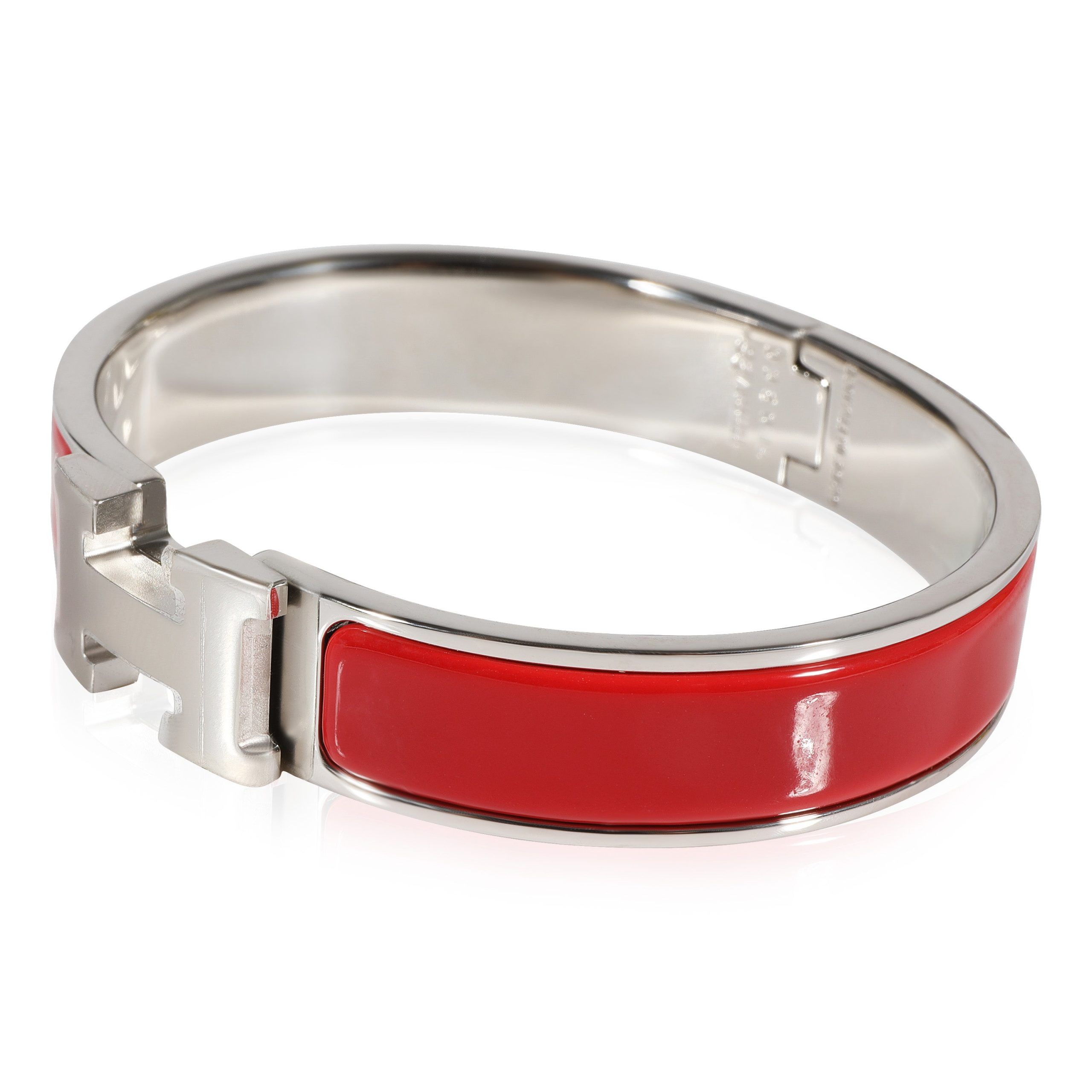 Hermes Hermès Palladium Plated Clic H Bangle in Rouge Size ONE SIZE - 2 Thumbnail