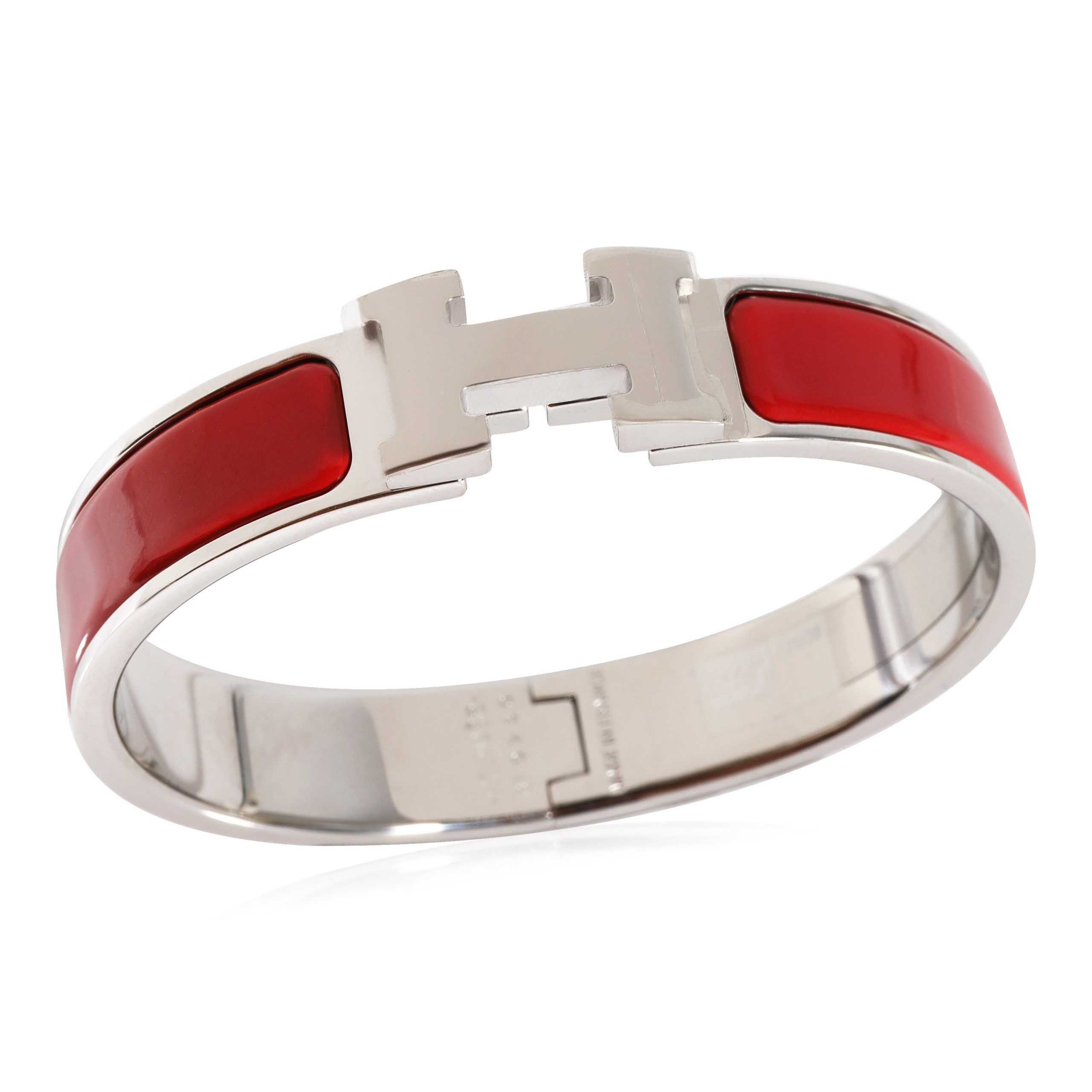 Hermes Hermès Palladium Plated Clic H Bangle in Rouge Size ONE SIZE - 4 Thumbnail