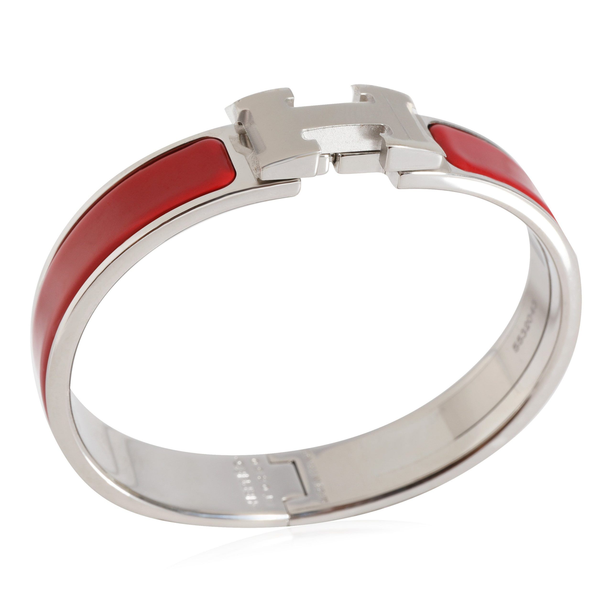 Hermes Hermès Palladium Plated Clic H Bangle in Rouge Size ONE SIZE - 3 Thumbnail