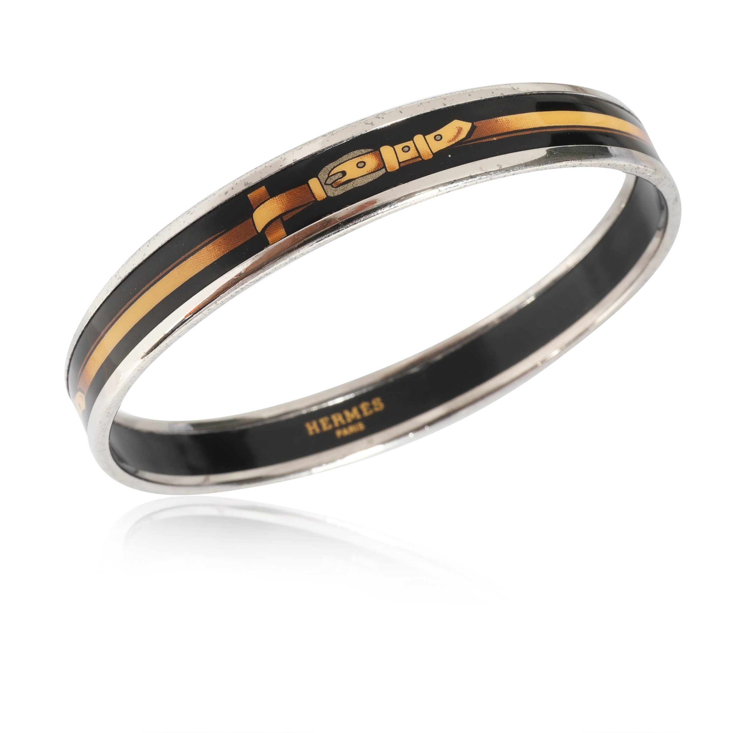 Hermes Hermès Narrow Enamel Bangle With Black & Gold Belt Buckle Size ONE SIZE - 2 Thumbnail