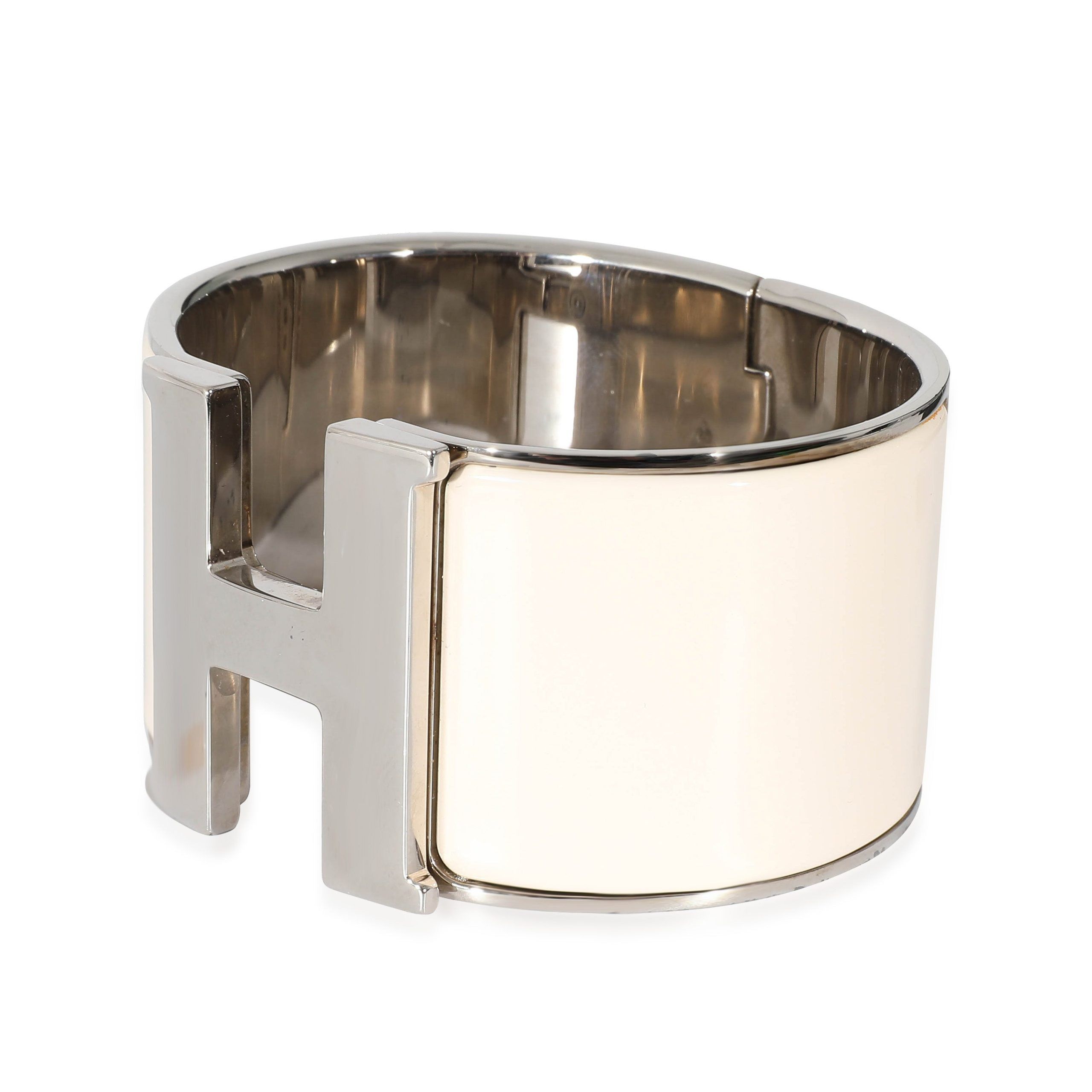 Hermes Hermès Clic Clac Palladium Plated Wide Bracelet in Creme Size ONE SIZE - 2 Thumbnail