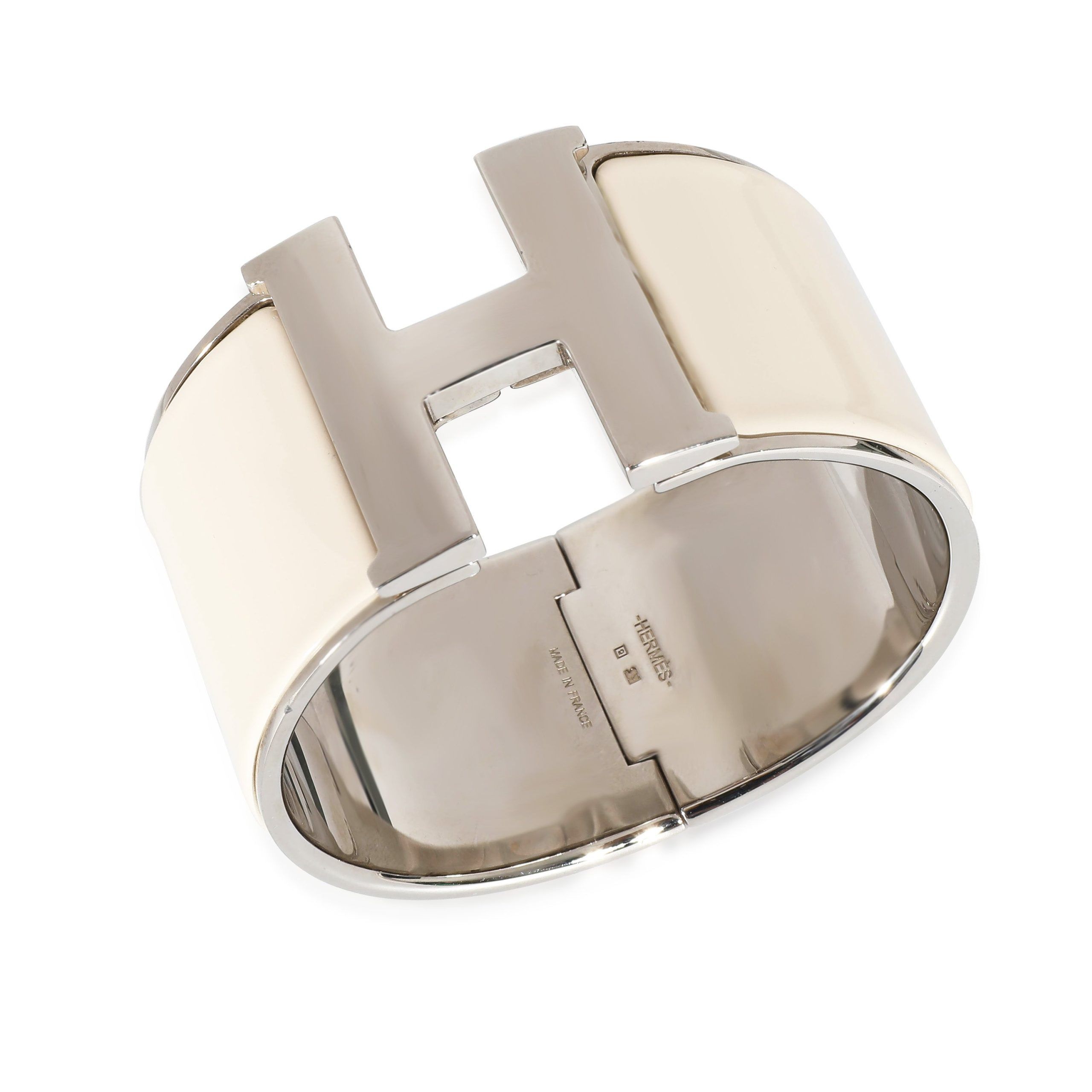 Hermes Hermès Clic Clac Palladium Plated Wide Bracelet in Creme Size ONE SIZE - 4 Thumbnail