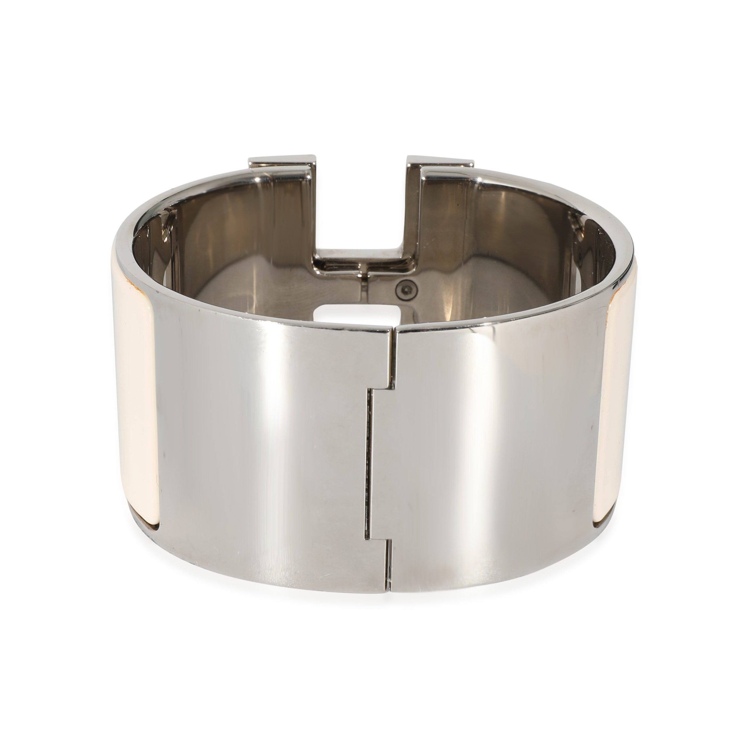 Hermes Hermès Clic Clac Palladium Plated Wide Bracelet in Creme Size ONE SIZE - 3 Thumbnail