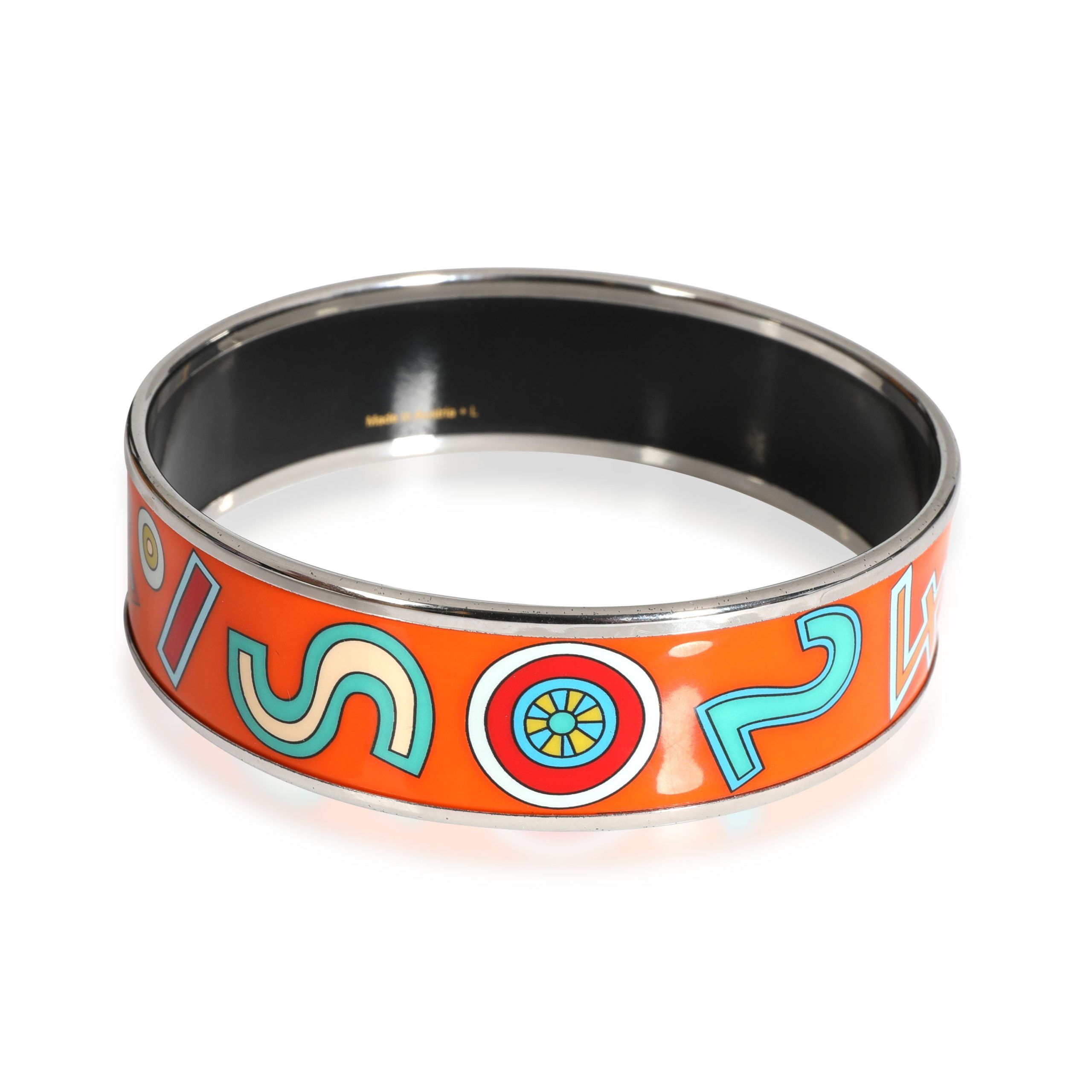 Hermes Palladium Plated Hermès Vintage Orange Tohu Bohu Wide Enamel Bangle (62MM) Size ONE SIZE - 3 Thumbnail