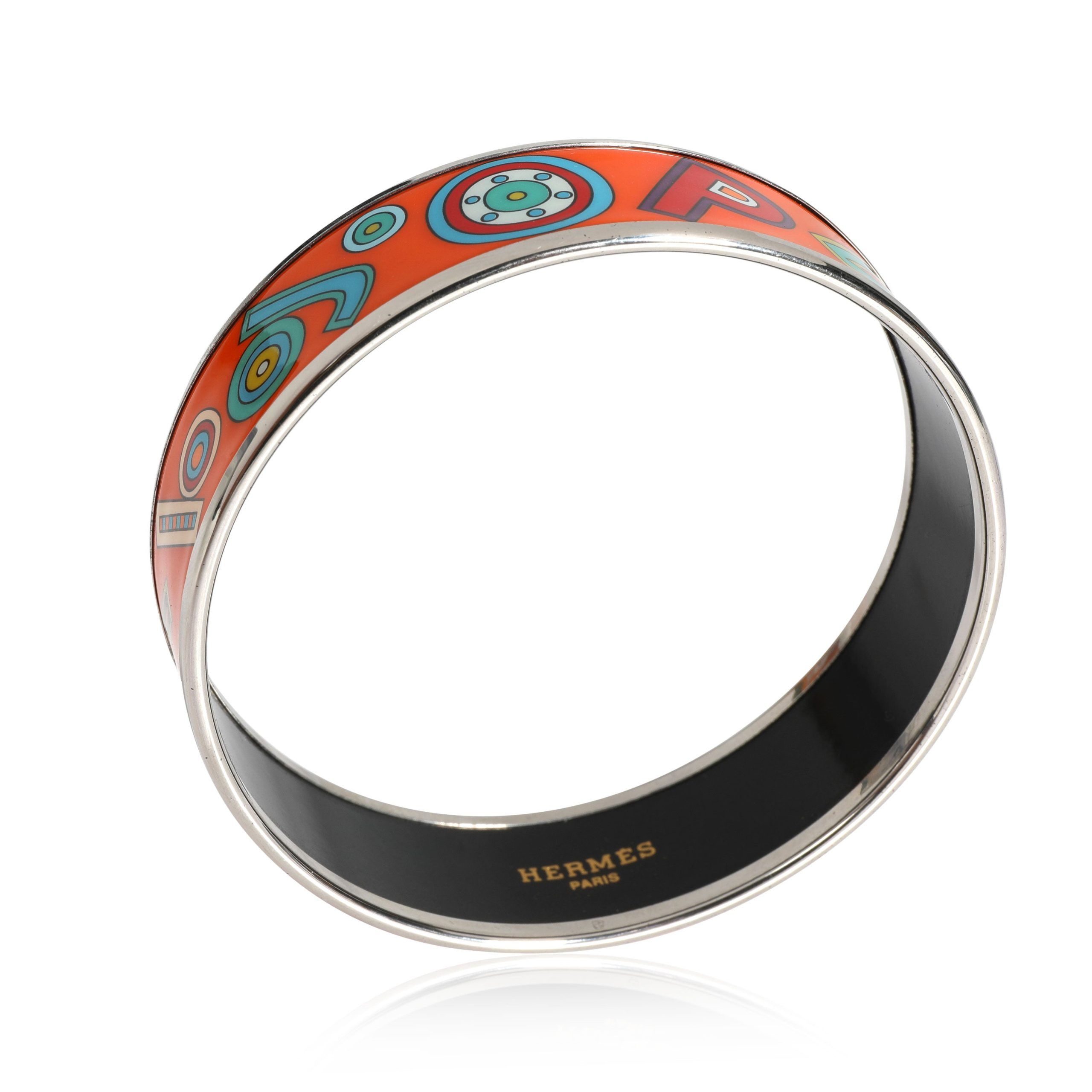 Hermes Palladium Plated Hermès Vintage Orange Tohu Bohu Wide Enamel Bangle (62MM) Size ONE SIZE - 2 Thumbnail