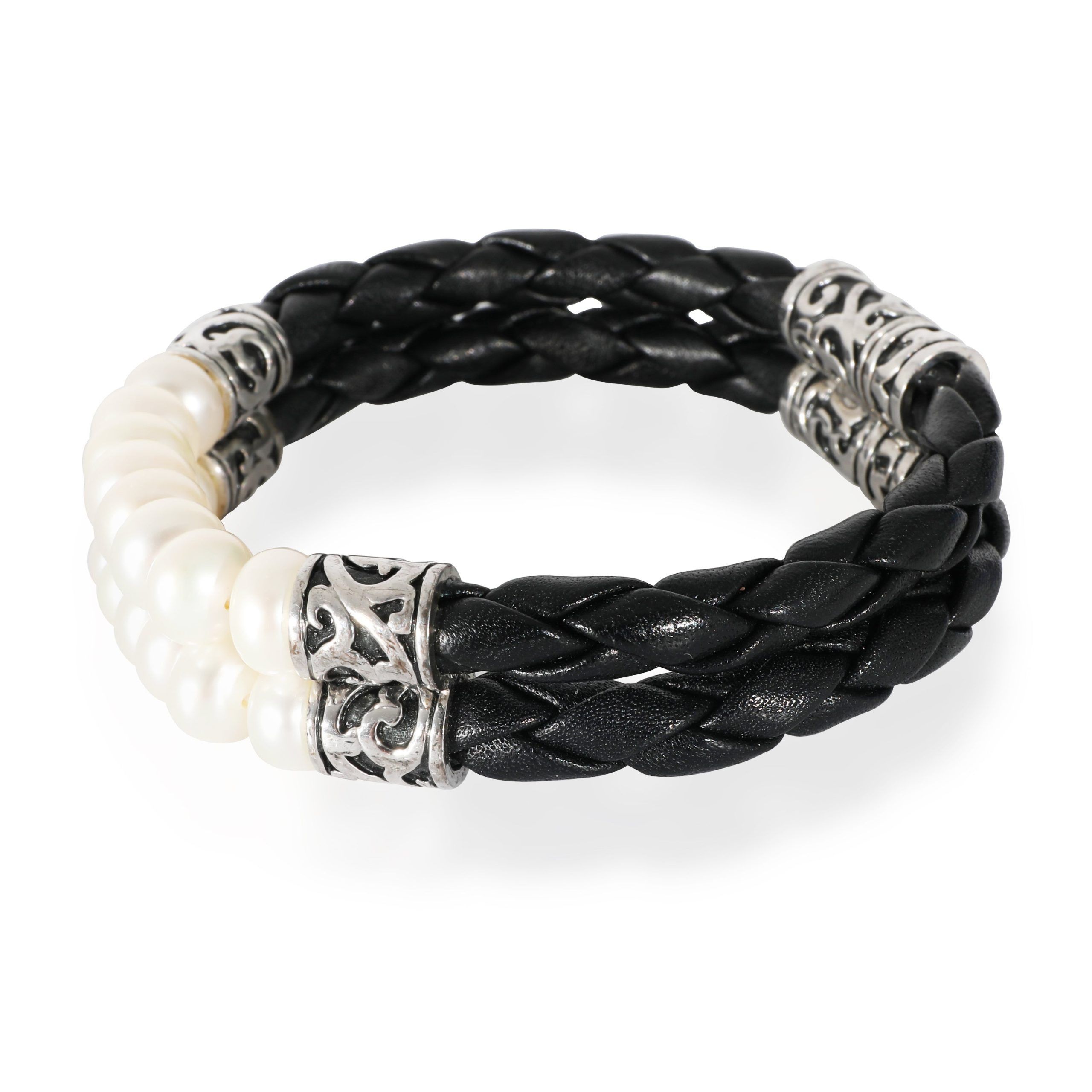 Other Sterling Silver Two-Row Cultured Pearl & Leather Bracelet Size ONE SIZE - 2 Thumbnail