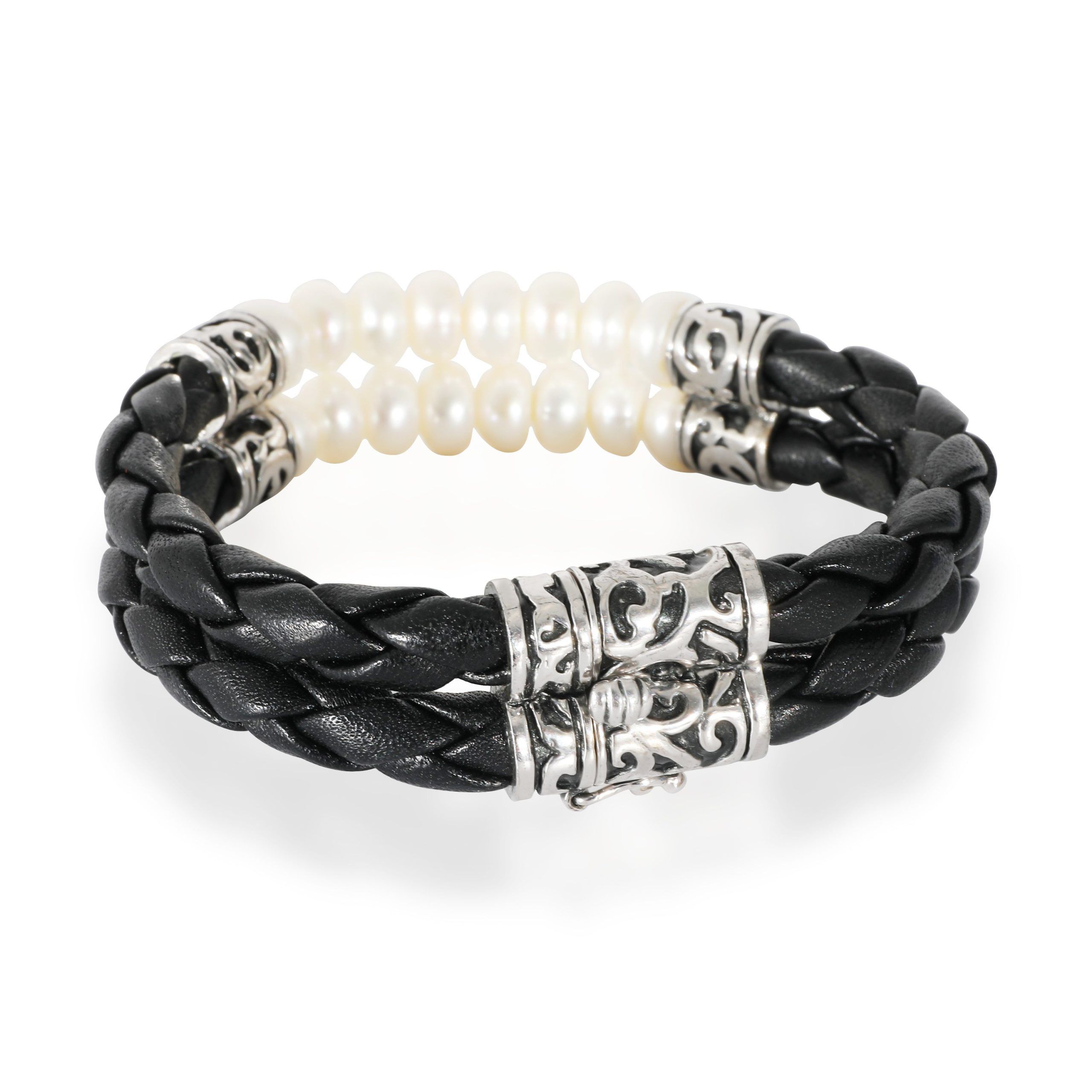 Other Sterling Silver Two-Row Cultured Pearl & Leather Bracelet Size ONE SIZE - 3 Thumbnail