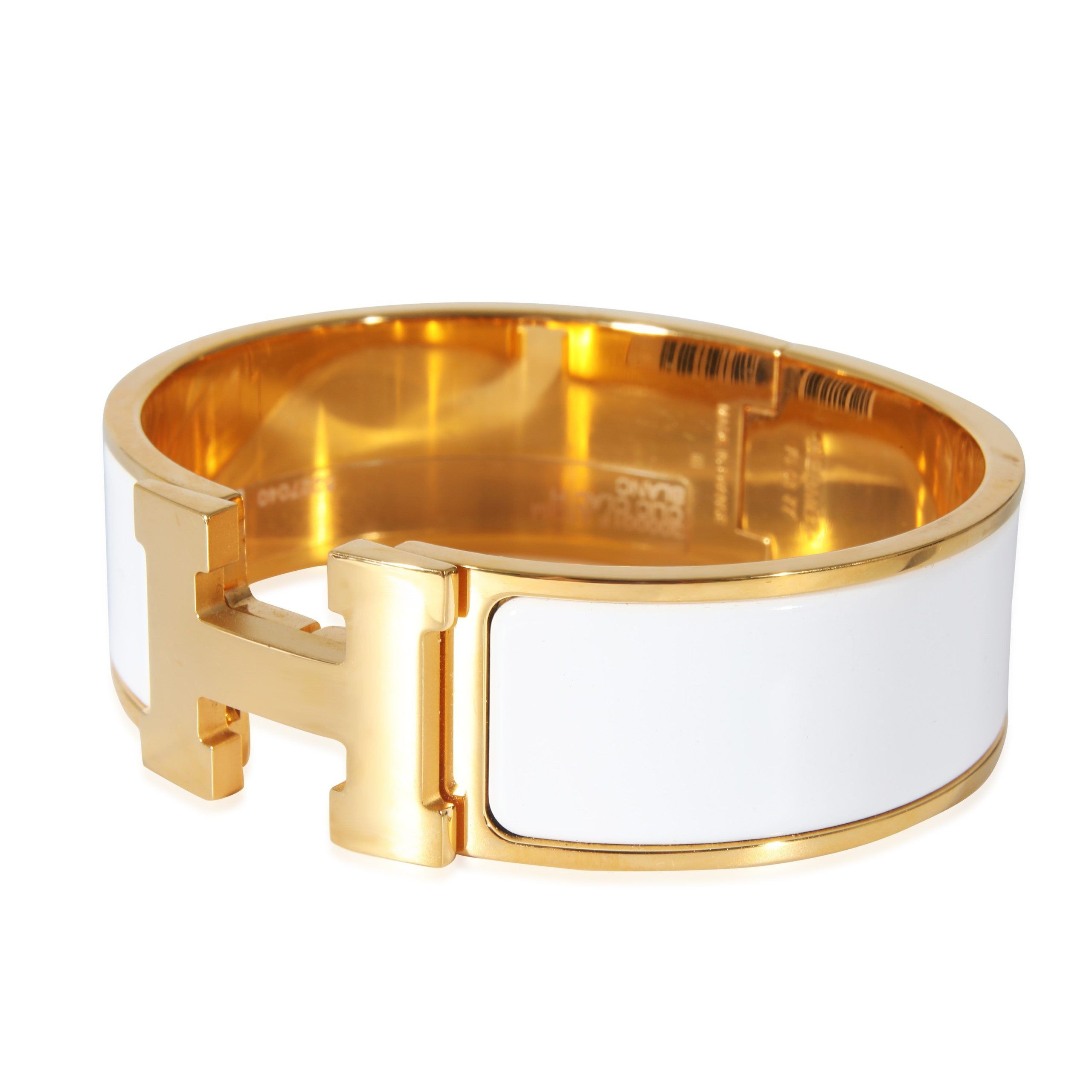 Hermes Gold Plated Hermès Clic Clac H Bracelet in Blanc Size ONE SIZE - 2 Thumbnail
