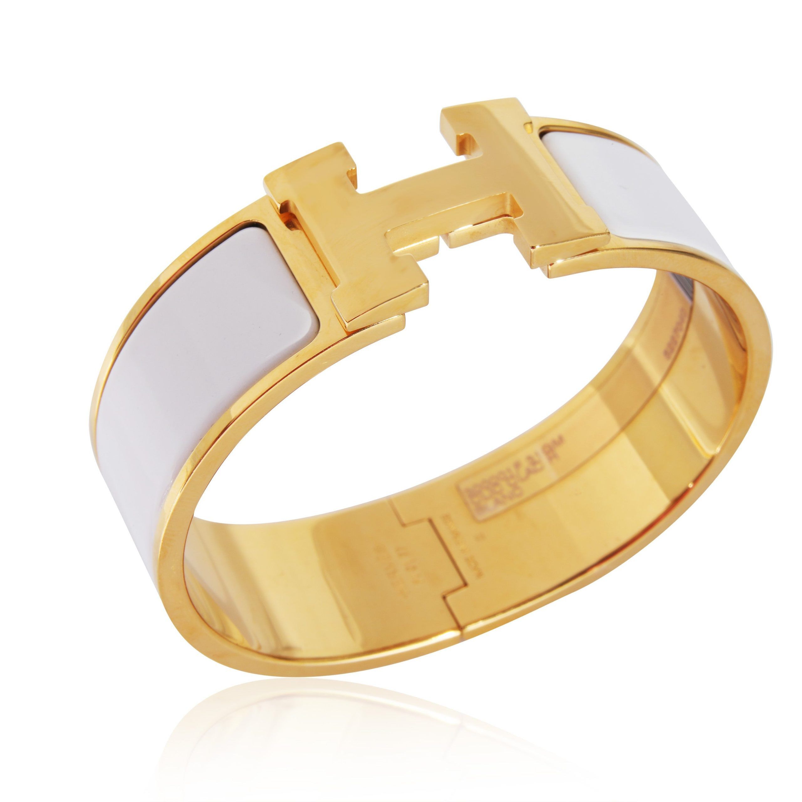 Hermes Gold Plated Hermès Clic Clac H Bracelet in Blanc Size ONE SIZE - 3 Thumbnail