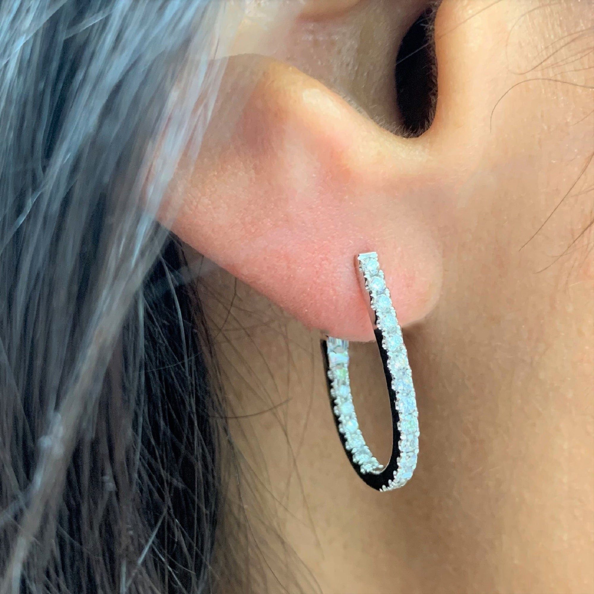 Other Diamond Pear Shape Hoop Earrings in 14K White Gold Size ONE SIZE - 3 Thumbnail