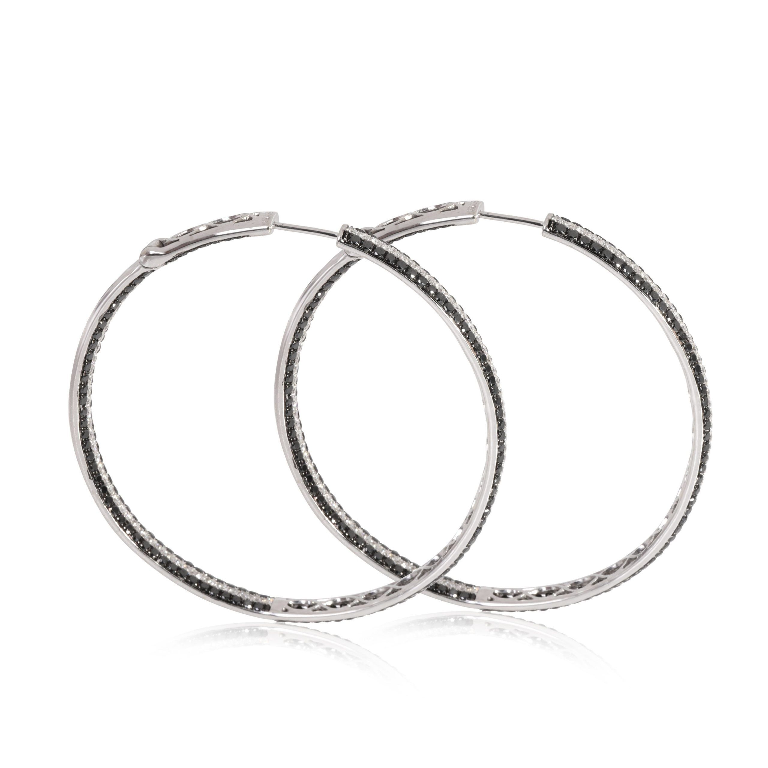 Other Black & White Diamonds Pave Hoop Earring in 18k White Gold 6.00 CTW Size ONE SIZE - 2 Thumbnail
