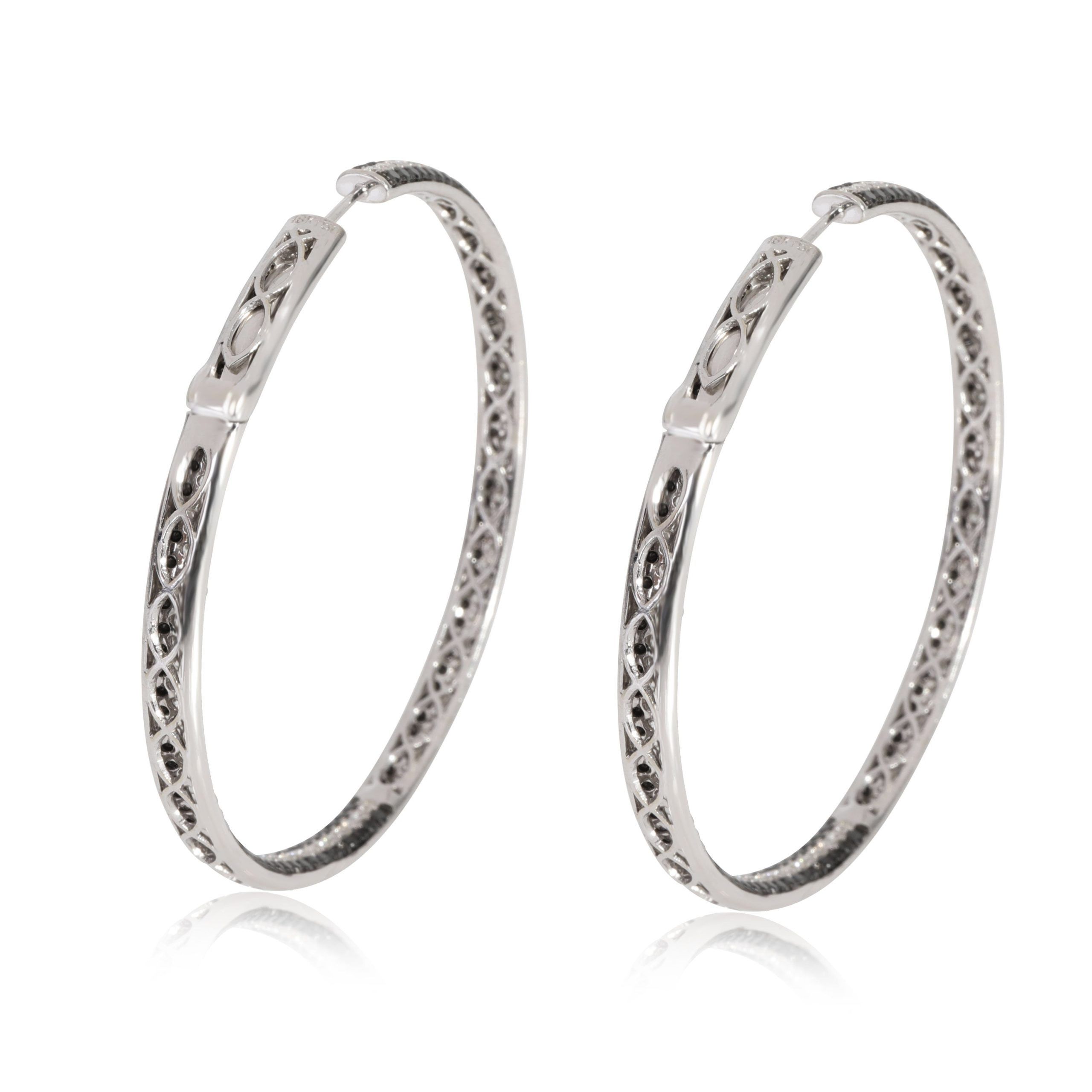 Other Black & White Diamonds Pave Hoop Earring in 18k White Gold 6.00 CTW Size ONE SIZE - 3 Thumbnail