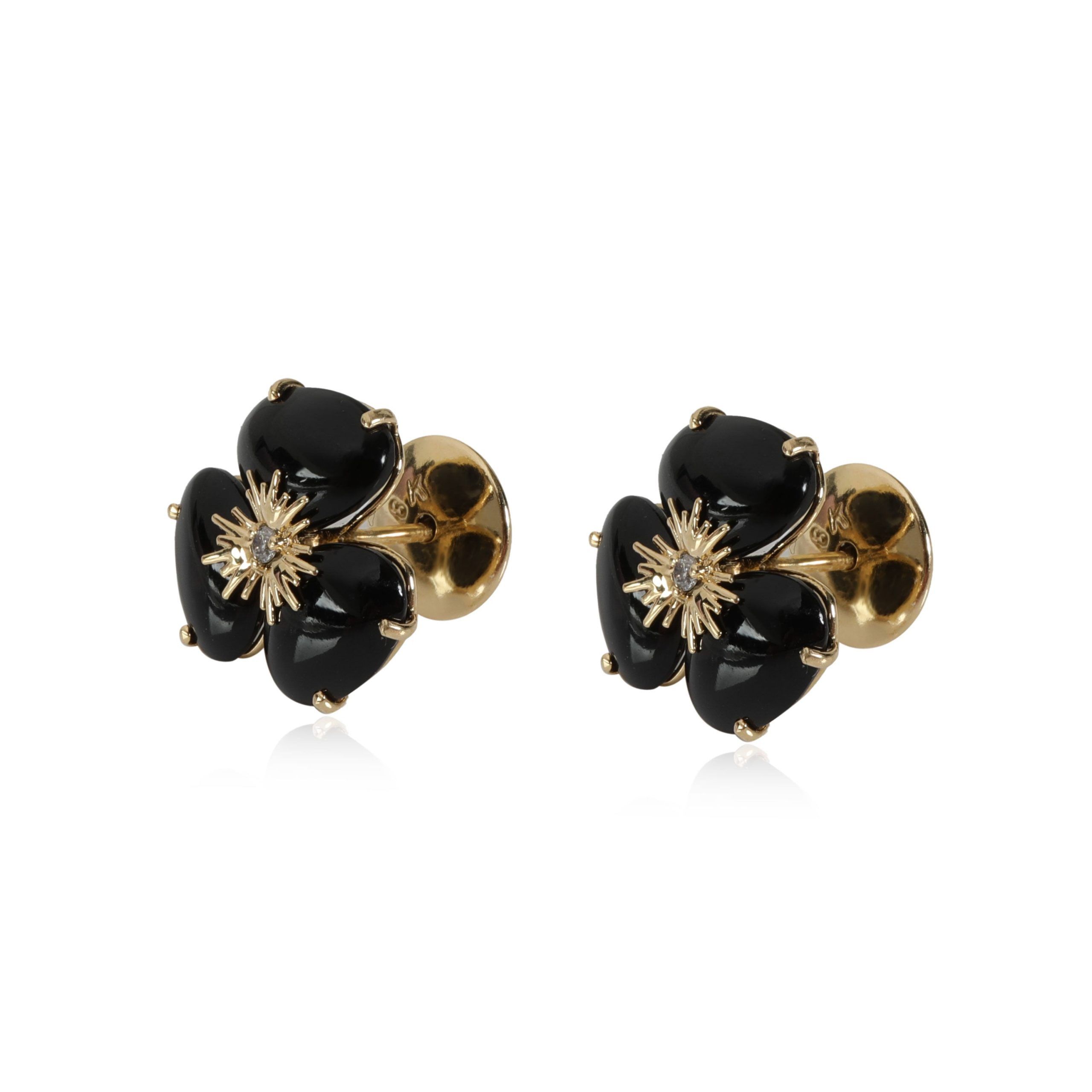 Other Black Quartz & Diamond Flower Earring in 18K Yellow Gold 0.03 CTW Size ONE SIZE - 2 Thumbnail