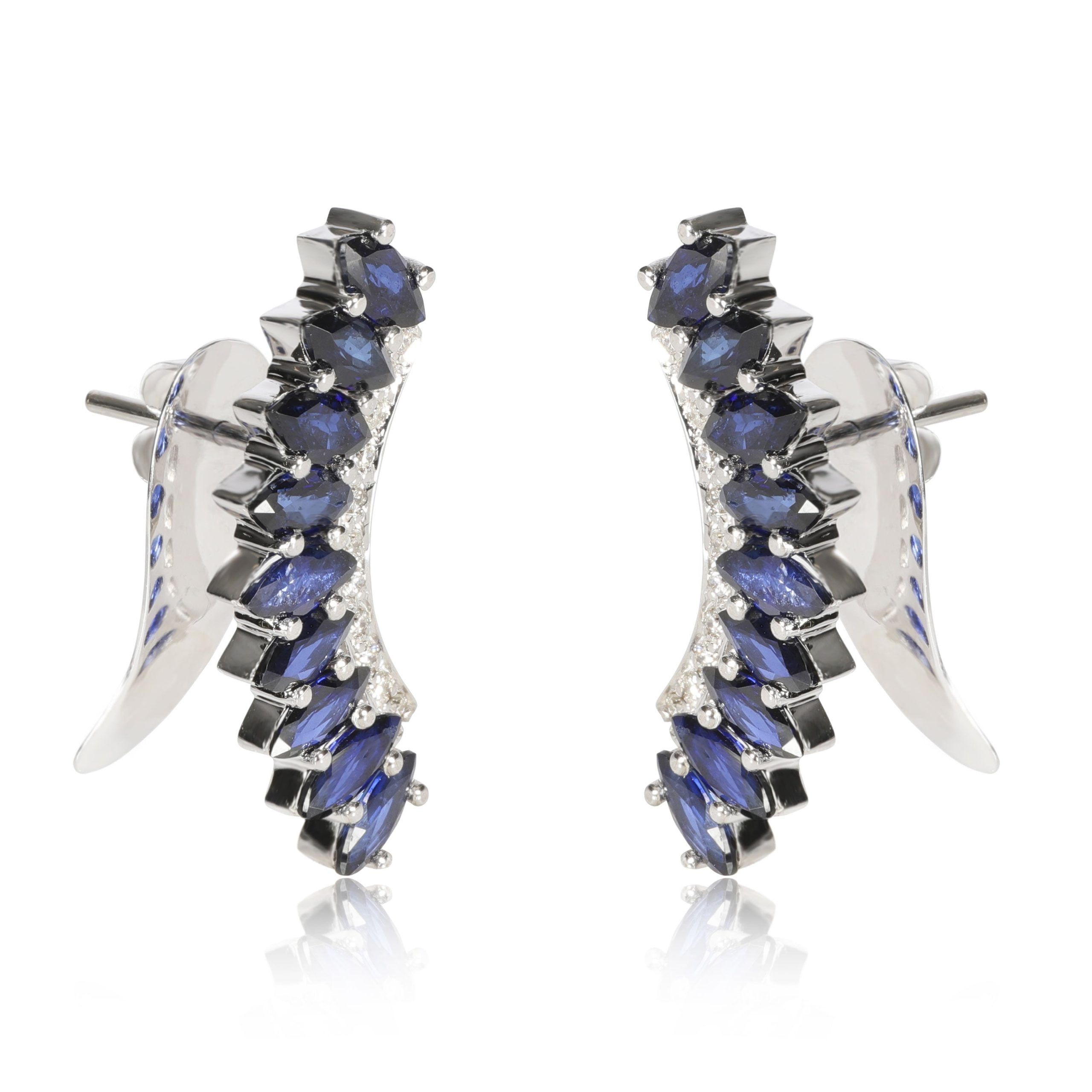 Other Blue Sapphire & Diamond Ear Crawler Earrings in 18KT White Gold 0.20 CTW Size ONE SIZE - 2 Thumbnail