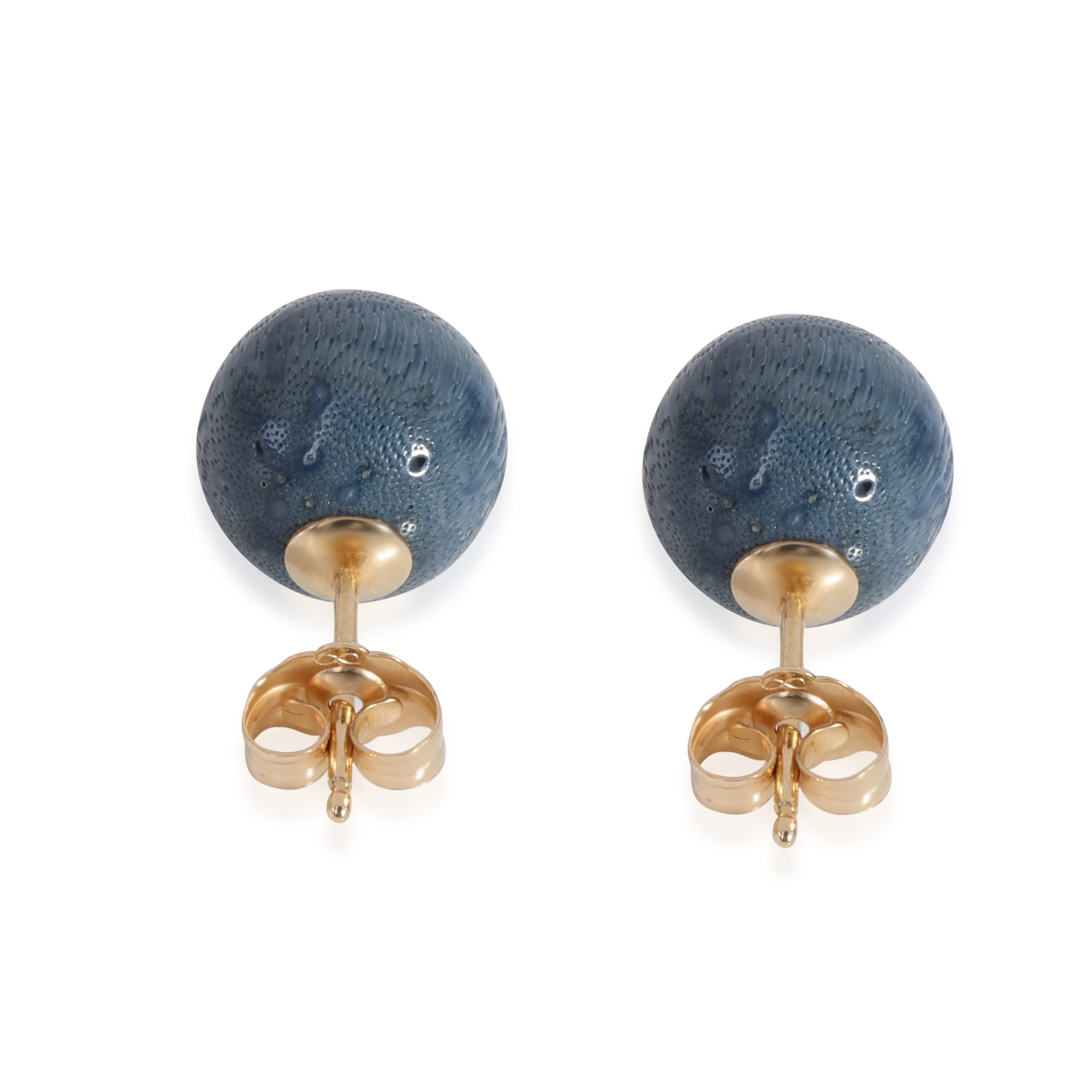 Other 10 mm Blue Stone Stud Earrings in 14k Yellow Gold Size ONE SIZE - 3 Thumbnail