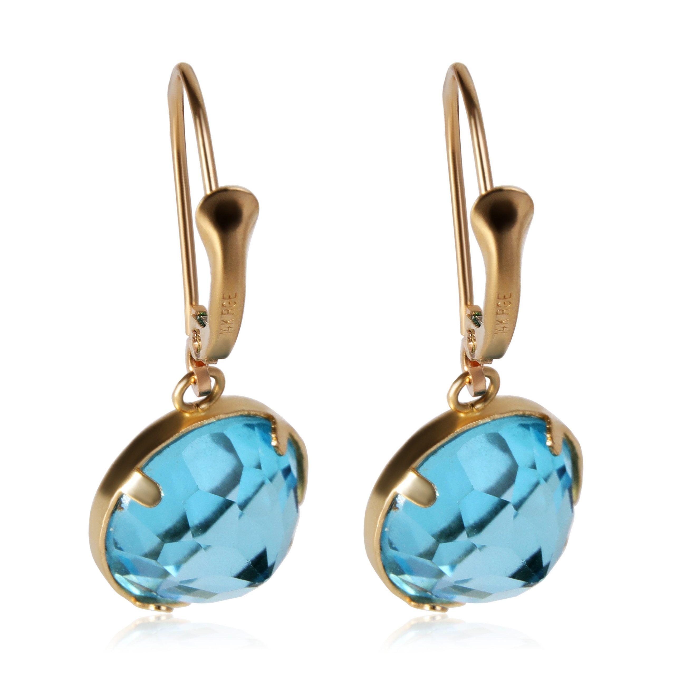 Other Blue Topaz Drop Earrings in 14k Yellow Gold Size ONE SIZE - 3 Thumbnail
