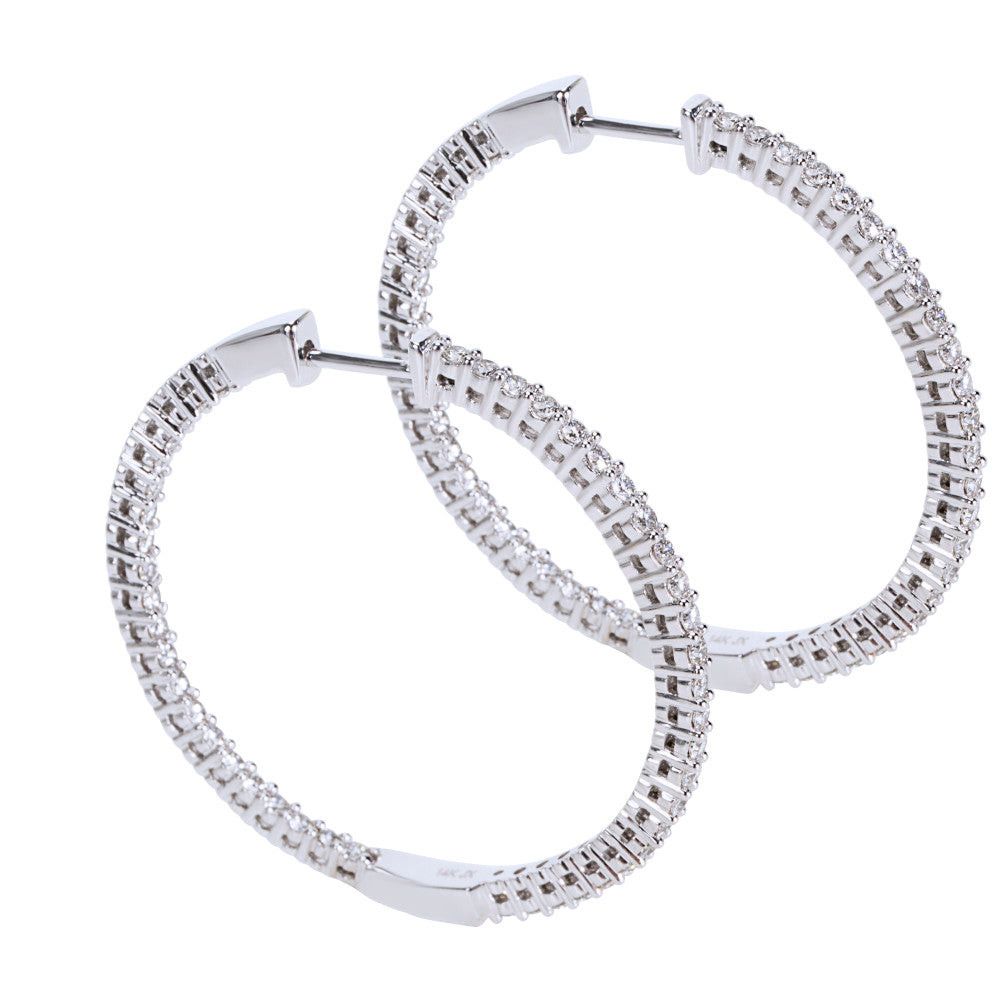 Other 14K White Gold Round Cut Diamond Hoop Earrings (1.53 CTW) Size ONE SIZE - 2 Thumbnail