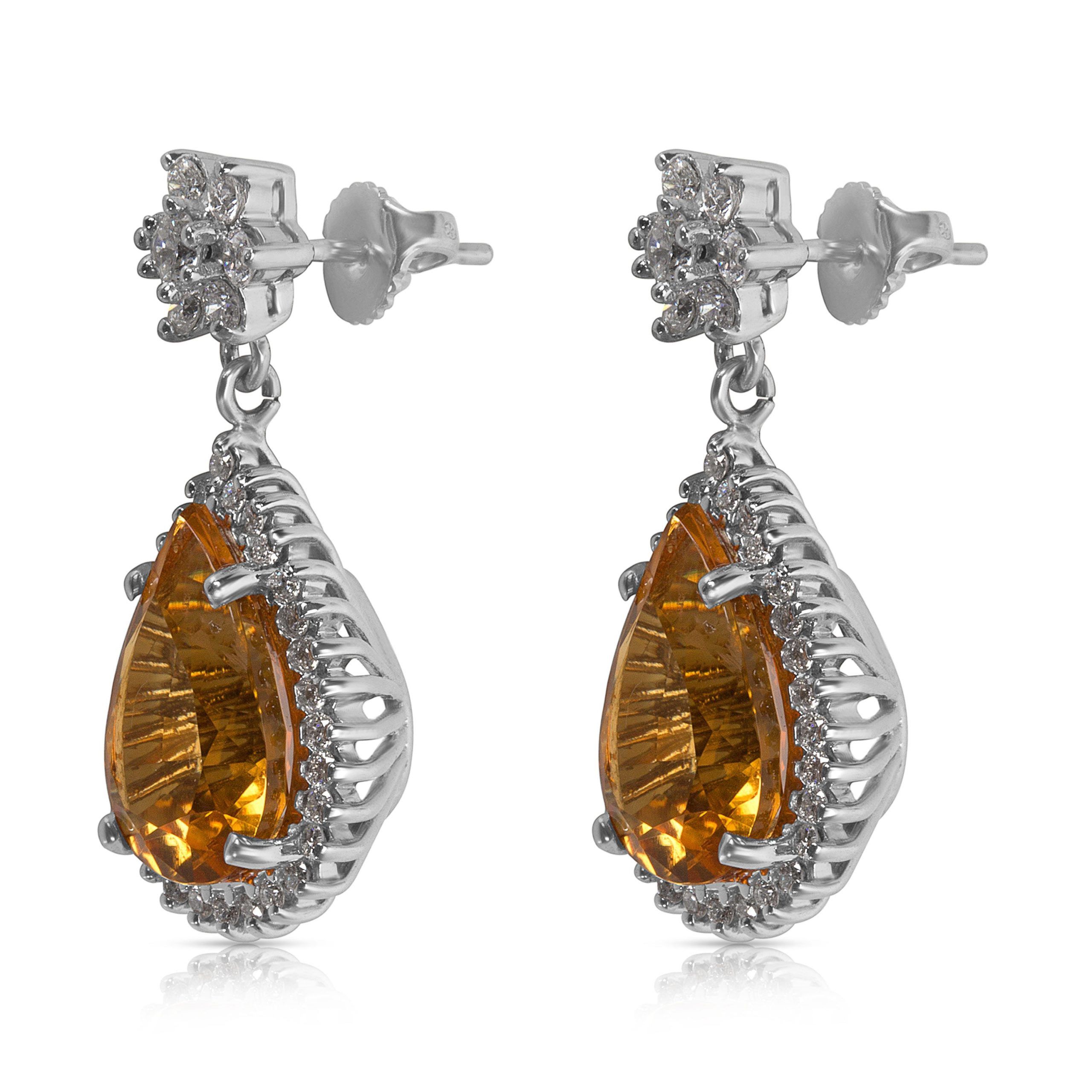 Citrine Pear Shape Drop Earrings in 18K White Gold (1.50 CTW)