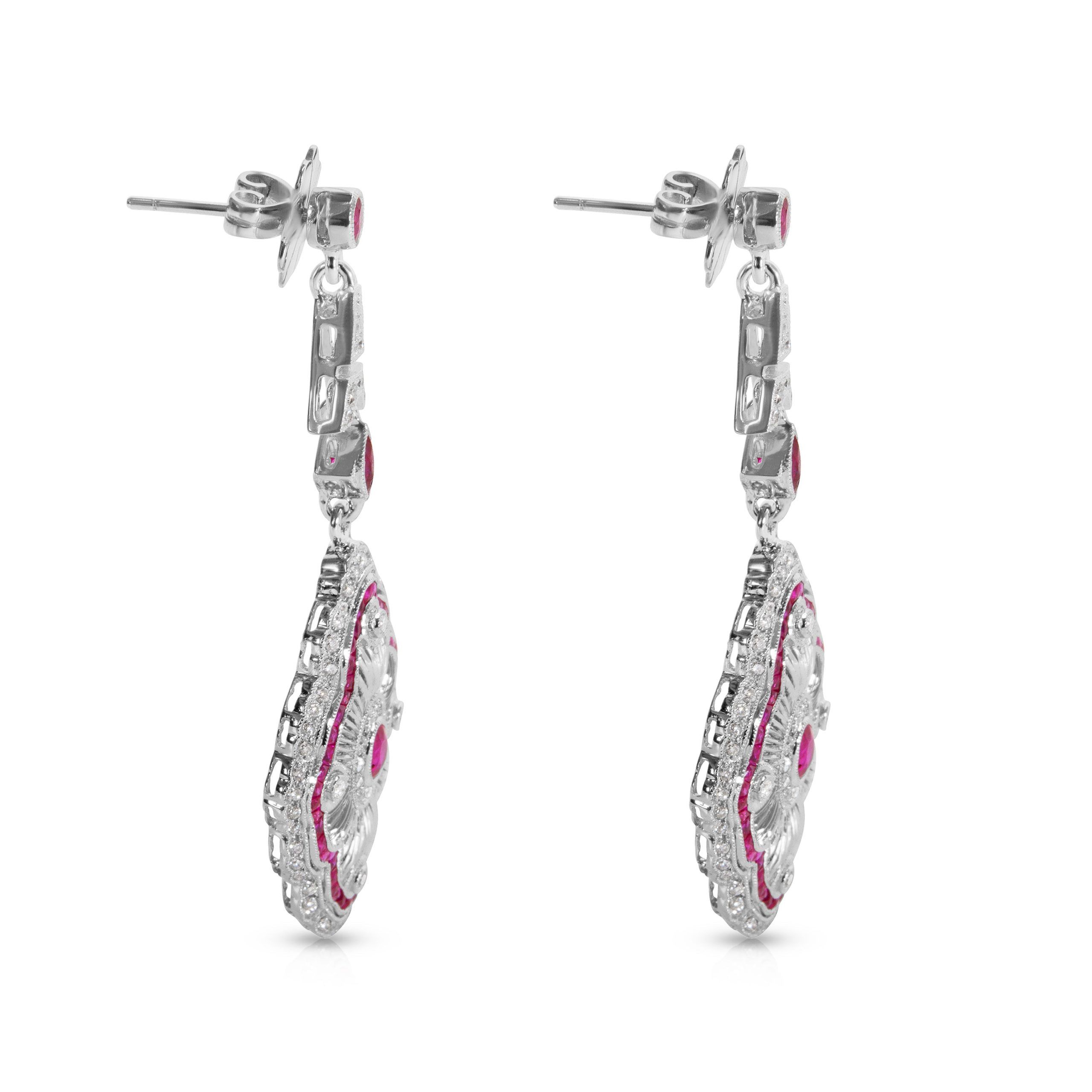 Other Deco Art Style Fashion Earrings in 18K White Gold (0.80 CTW) Size ONE SIZE - 2 Thumbnail