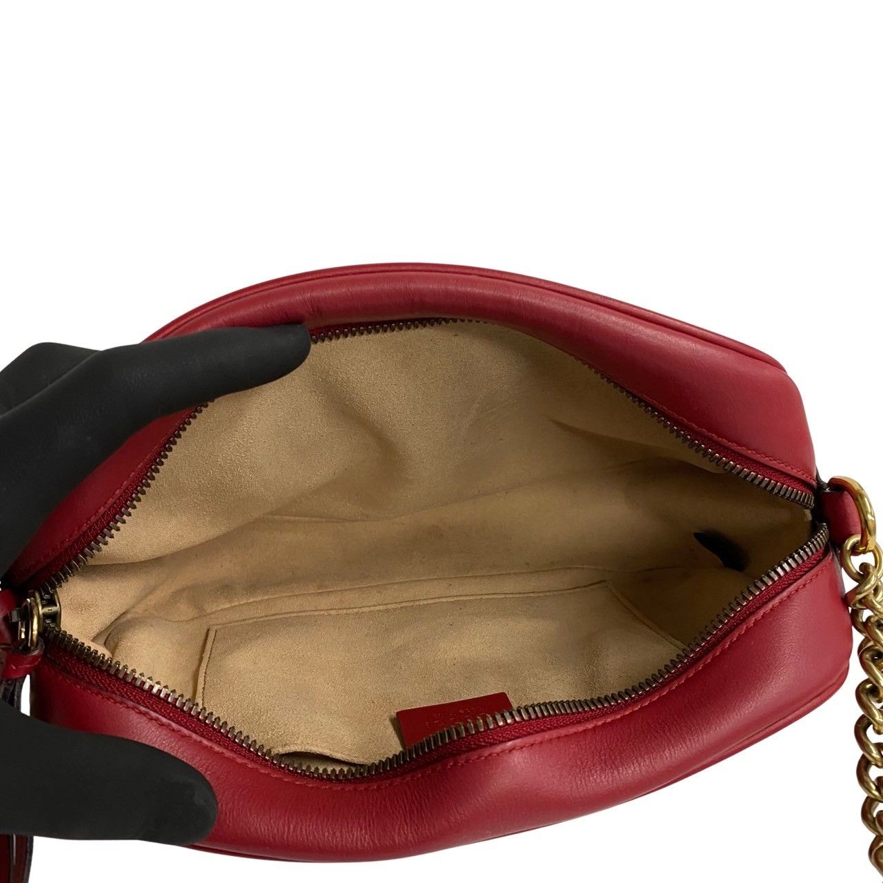Gucci Logo GG Marmont Leather Chain Mini Shoulder Bag Pochette Sacoche Red