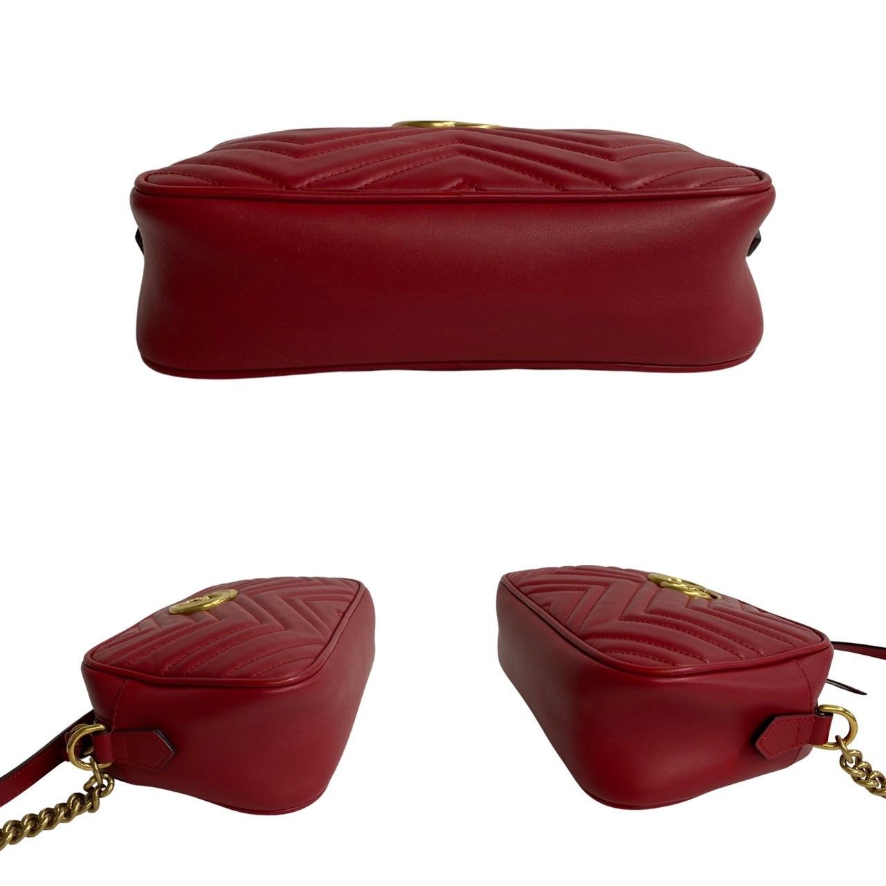 Gucci Logo GG Marmont Leather Chain Mini Shoulder Bag Pochette Sacoche Red