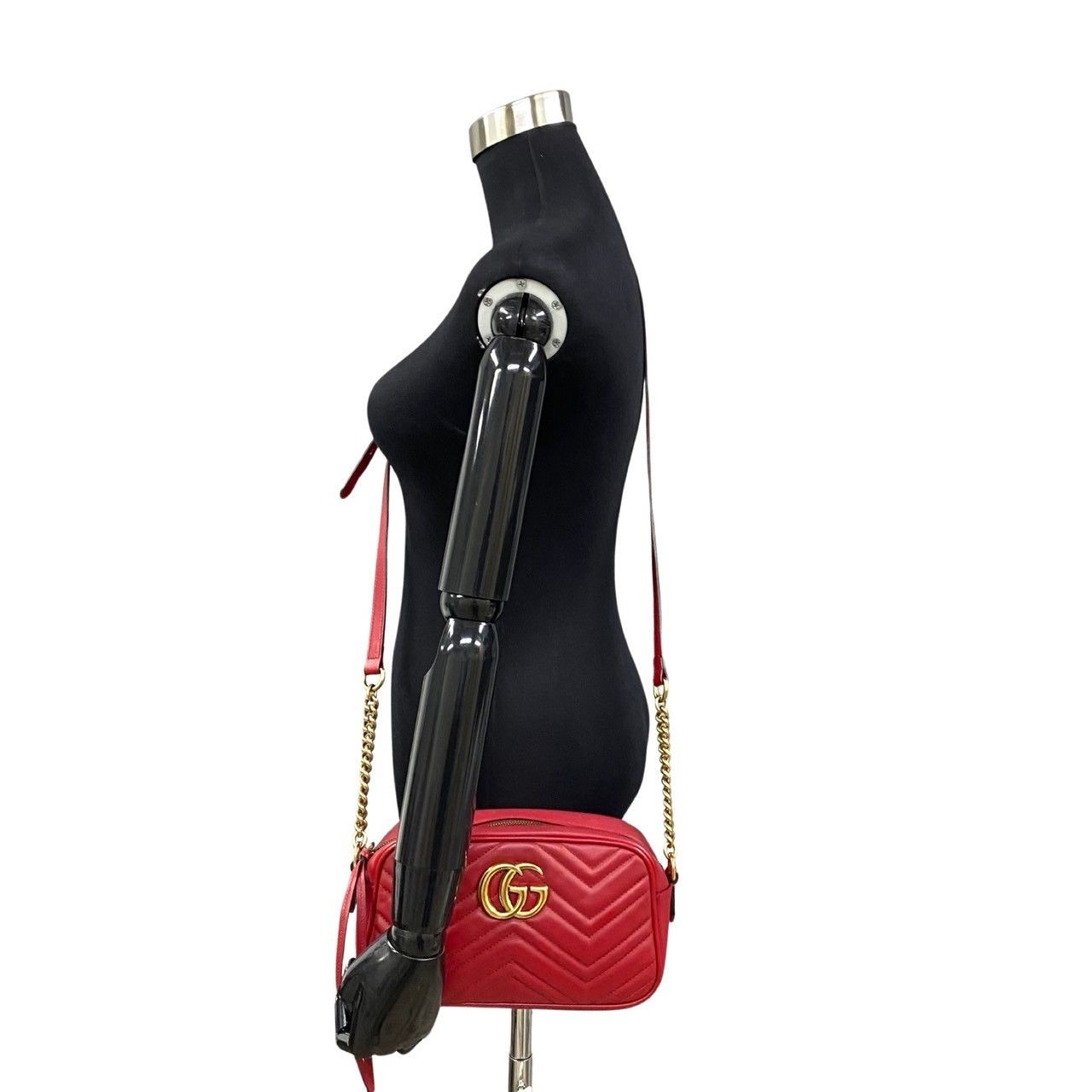 Gucci Logo GG Marmont Leather Chain Mini Shoulder Bag Pochette Sacoche Red