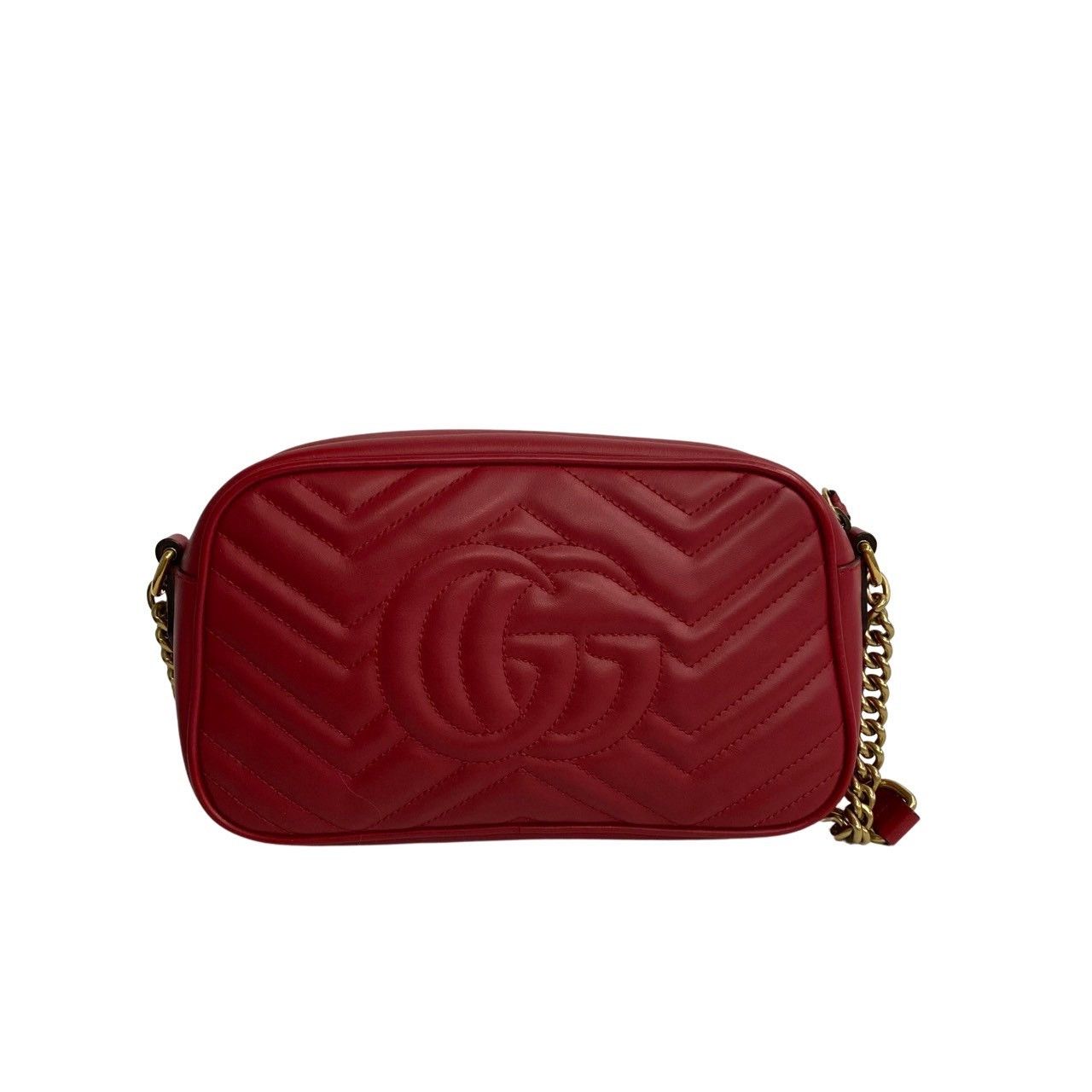 Gucci Logo GG Marmont Leather Chain Mini Shoulder Bag Pochette Sacoche Red