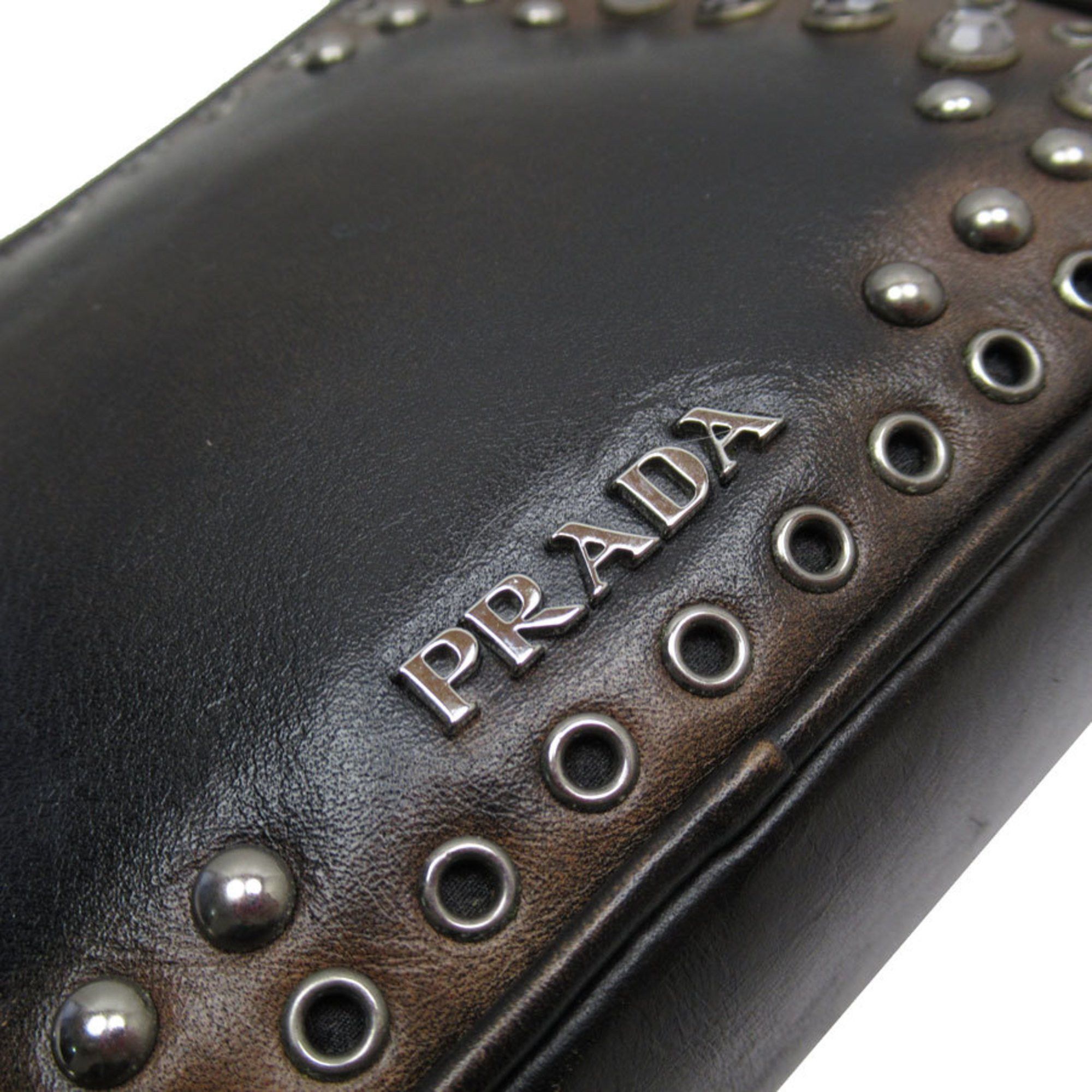 Prada PRADA Shoulder Bag Leather/Metal Brown/Black/Silver Ladies Size ONE SIZE - 3 Thumbnail