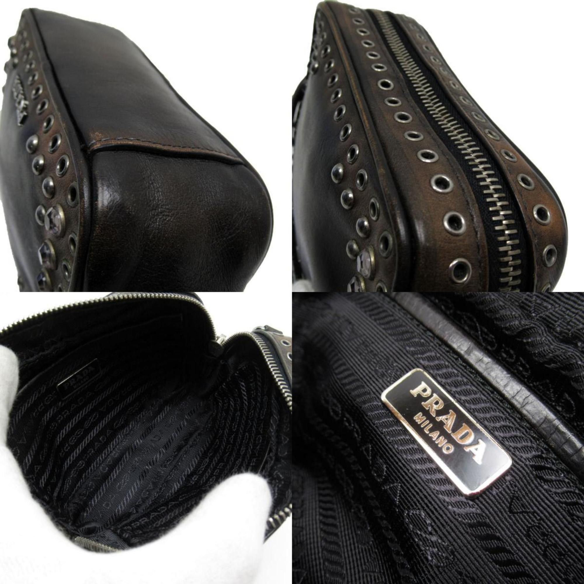 Prada PRADA Shoulder Bag Leather/Metal Brown/Black/Silver Ladies Size ONE SIZE - 5 Preview