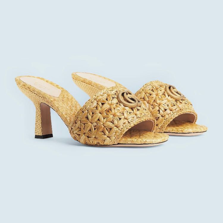 Gucci Double G Rattan Slide Sandals SIZE 38