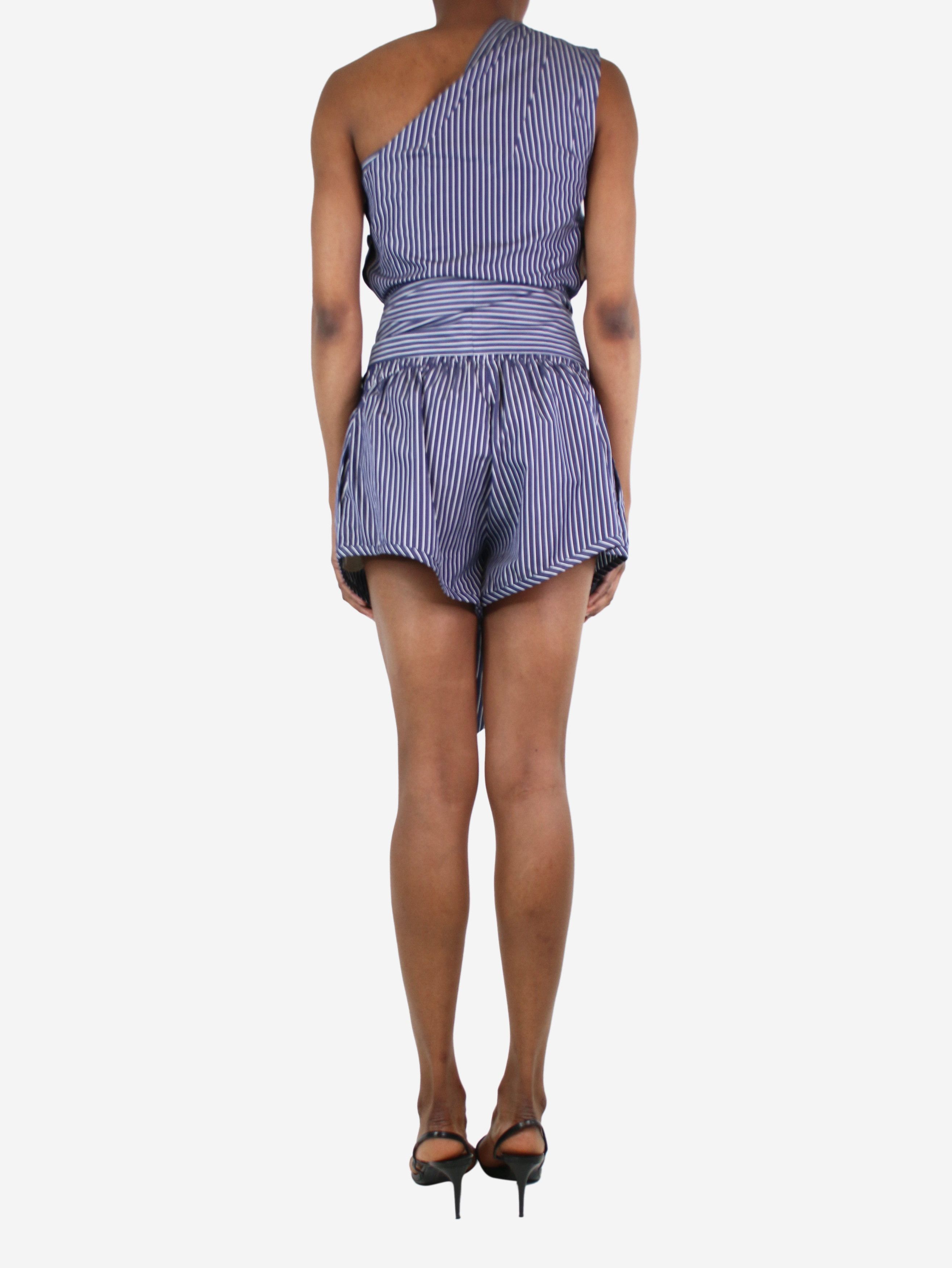 Blue one-shoulder striped top and shorts set size UK
