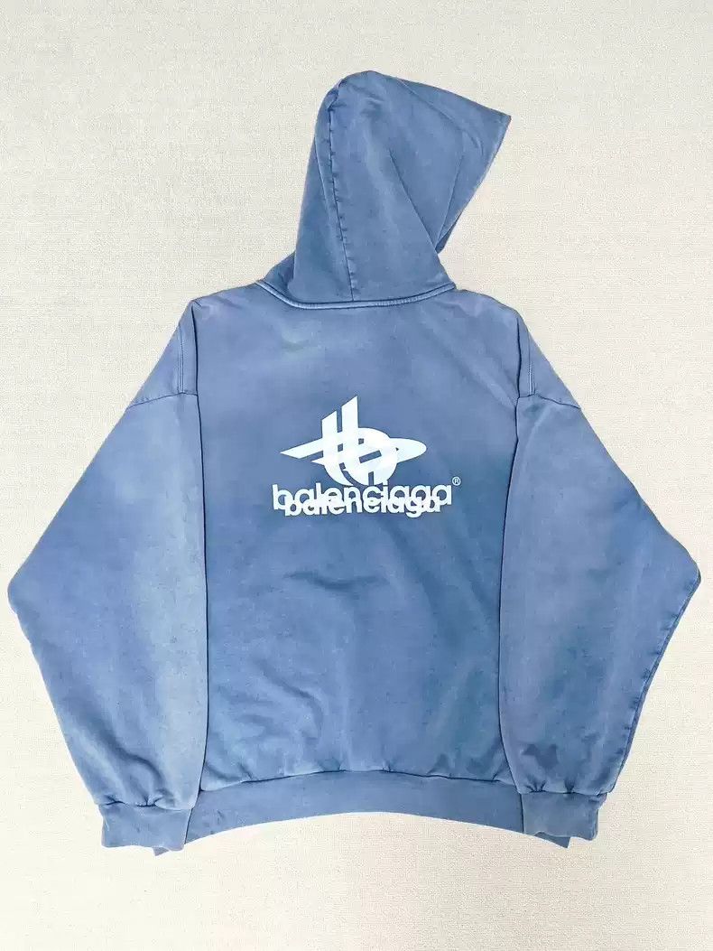 Balenciaga Balenciaga 23fw Phantom Overlap 3B Gradient Blue Washed Old Hoodie Size US M / EU 48-50 / 2 - 3 Thumbnail