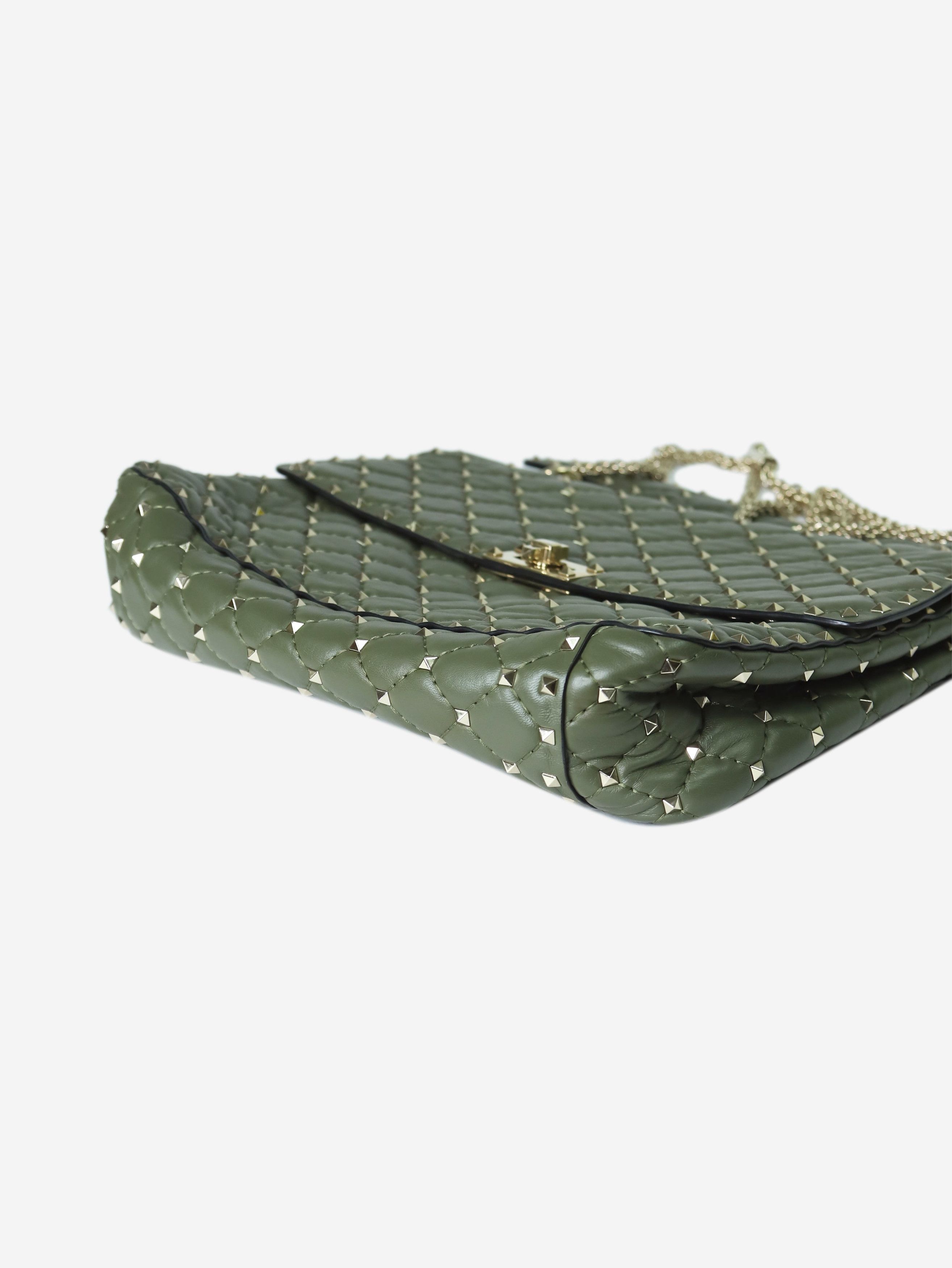 Green large nappa rockstud spike bag