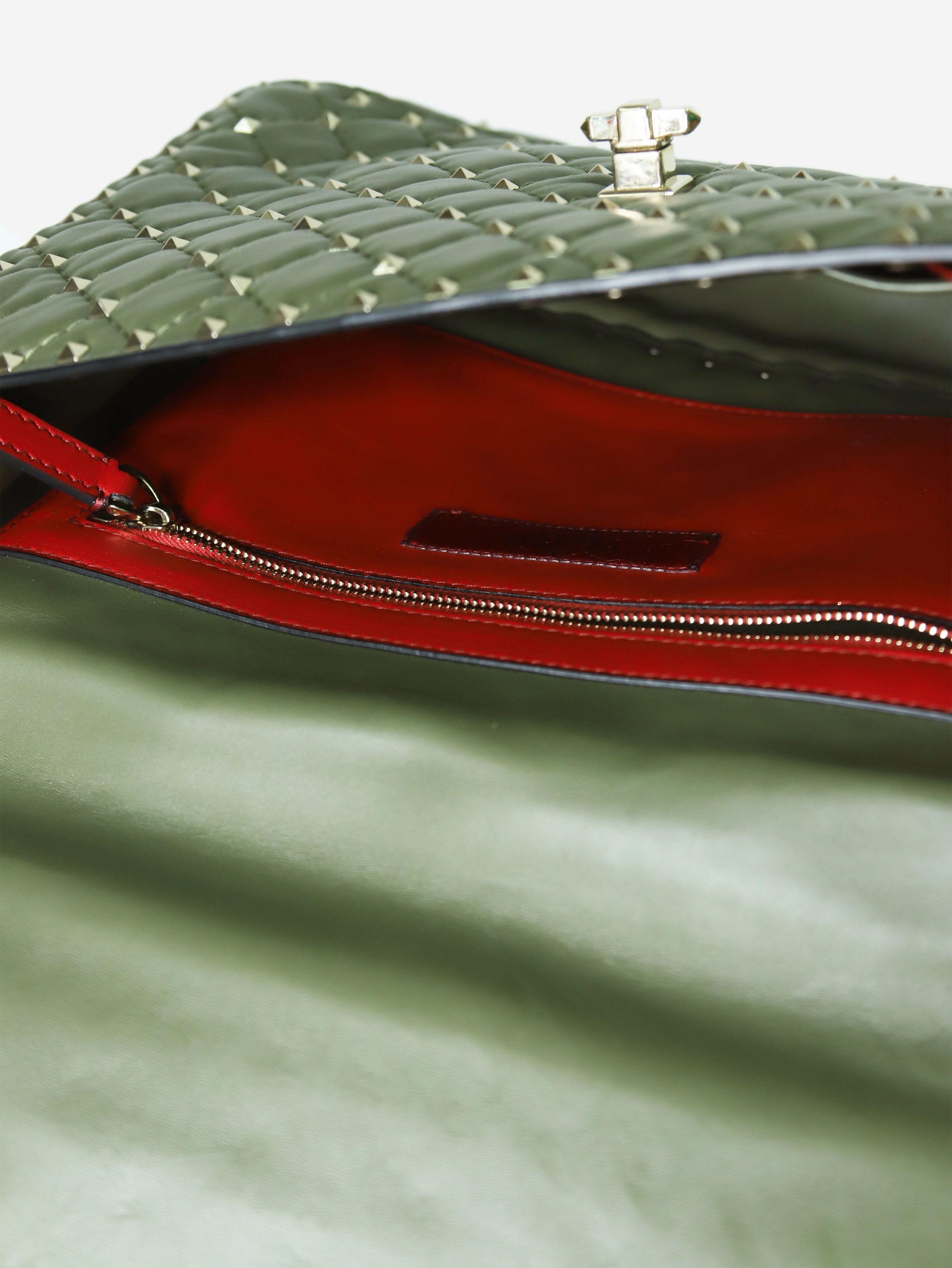 Green large nappa rockstud spike bag